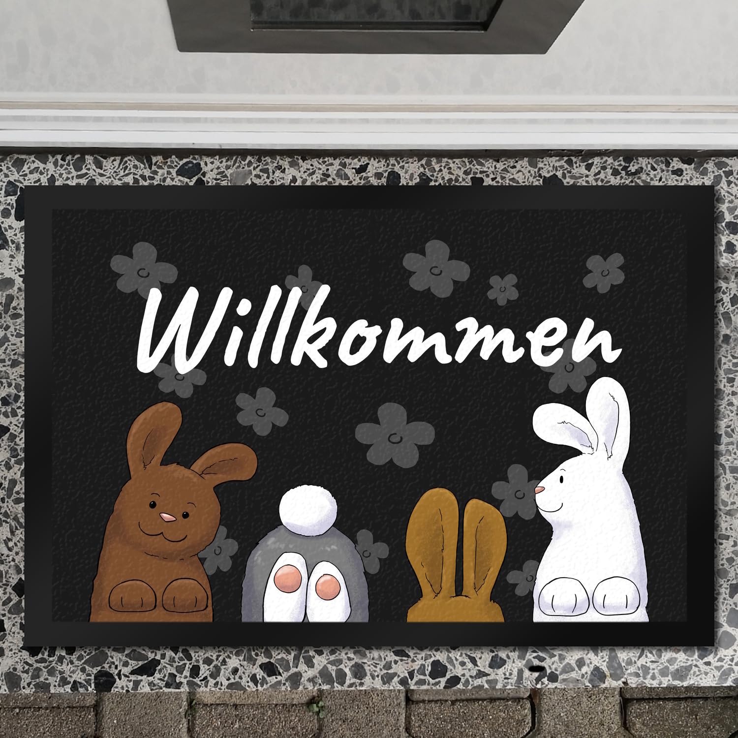 speecheese Willkommen Fußmatte XXL in 50x75 cm mit lustigem Hasen-Motiv für den Eingang als Dekoration zum Frühling oder um die Gäste am Ostersonntag willkommen zu heißen