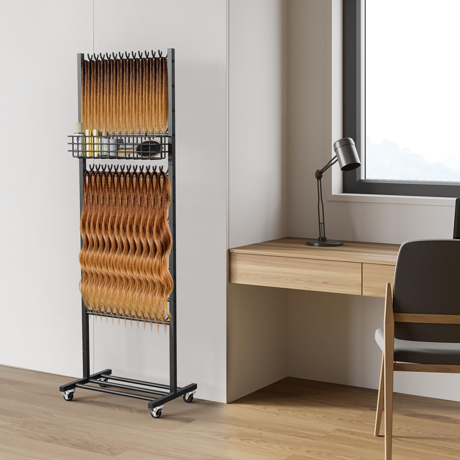 CADUKE Braiding Rack con 286 Pegs, Braiding Hair Rack de Pie Doble Cara con Ruedas y Cesta de Almacenamiento, Soporte para Extensiones de Cabello para Hairstylists y Braiders, para Salón o Hogar
