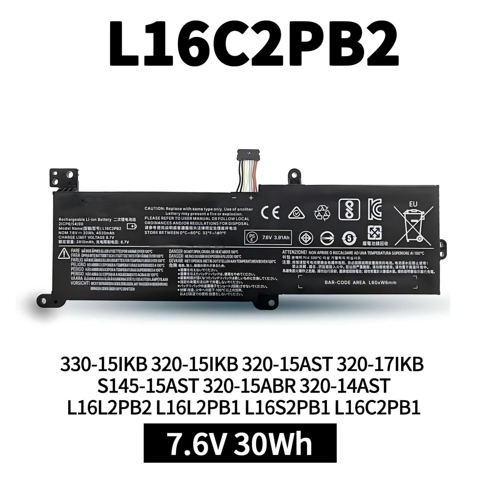 Batería for computadora portátil L16M2PB2 L16C2PB2 L17L2PF1, Compatible con Lenovo IdeaPad 330 320 S145 330-15IKB 330-15AST 320-17IKB S145-15AST S145-15IWL L16L2PB2.