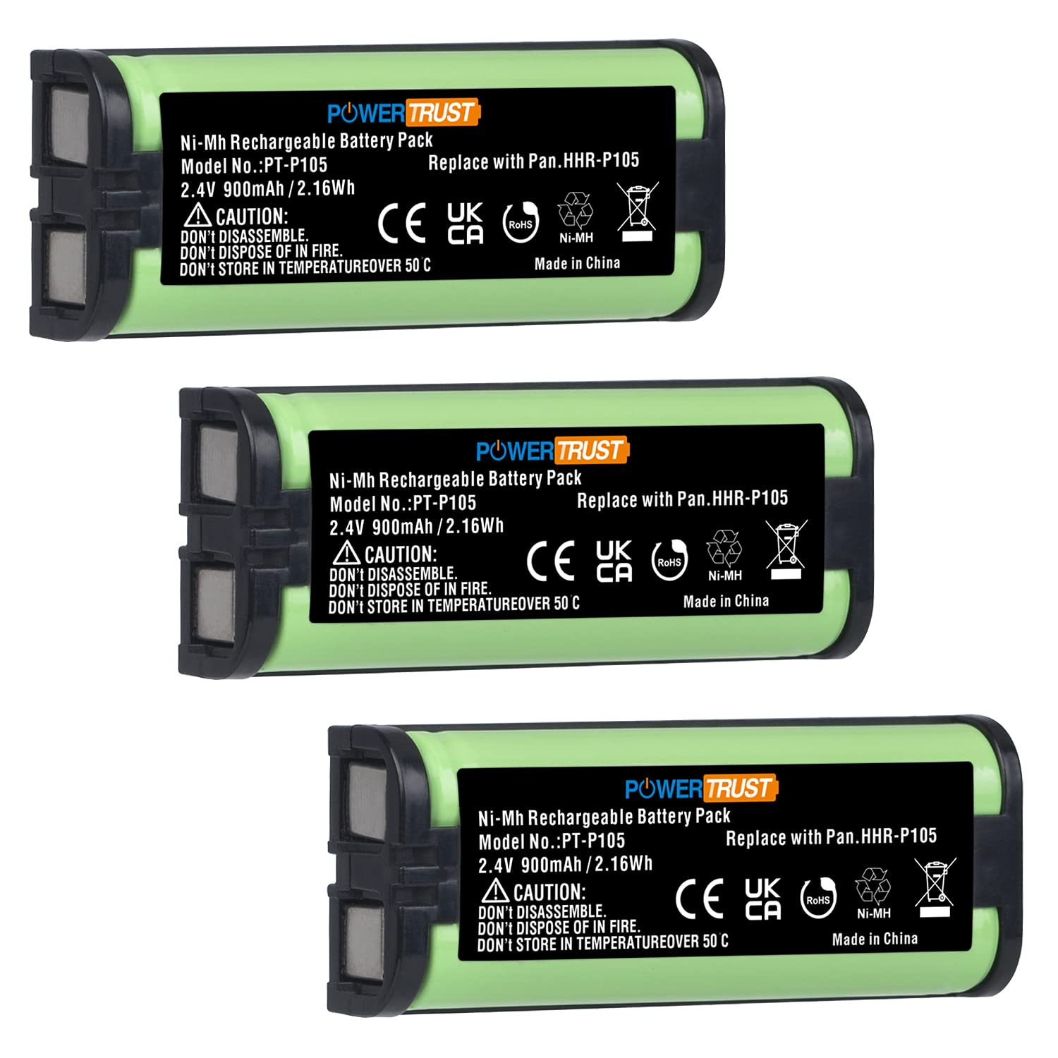 PowerTrust HHR-P105 Battery for Panasonic HHR-P105 HHR-P105A KX-242 KX-2420 KX-2421 KX-2422 KX-TG5779 KX-6702 KX-FG2451 KX-TG2411 KX-TG2424 KX-TG2620 KX-TGA241 Cordless Phone Batteries