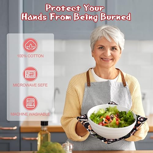 Miniatura 5 de Cunhill Soportes para cuencos de algodón para microondas, almohadillas calientes, resistentes al calor, multiusos, acolchado para tazones de sopa,