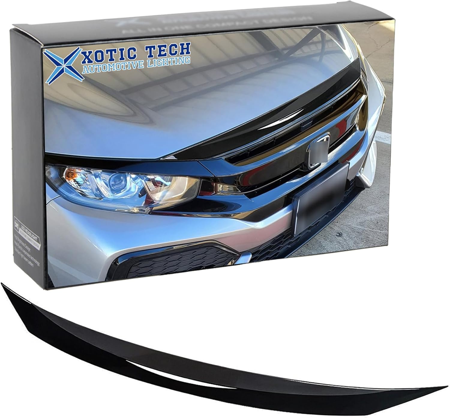 x xotic tech Front Hood Grille Upper Insert Stripe Trim Cover Nose Cover Black Compatible with Honda Civic 10th Gen 2016-2021