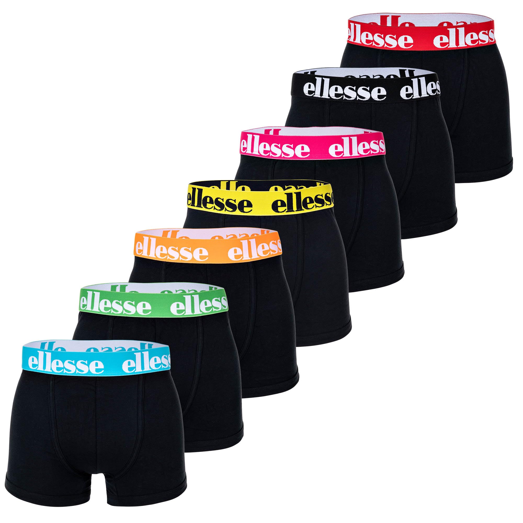 Ellesse Men's Black/Mutli1 Boxer Shorts, Pack Of 7 - Yema Boxer Shorts, Logo Waistband, Without Fly, Cotton Stretch, 3XL