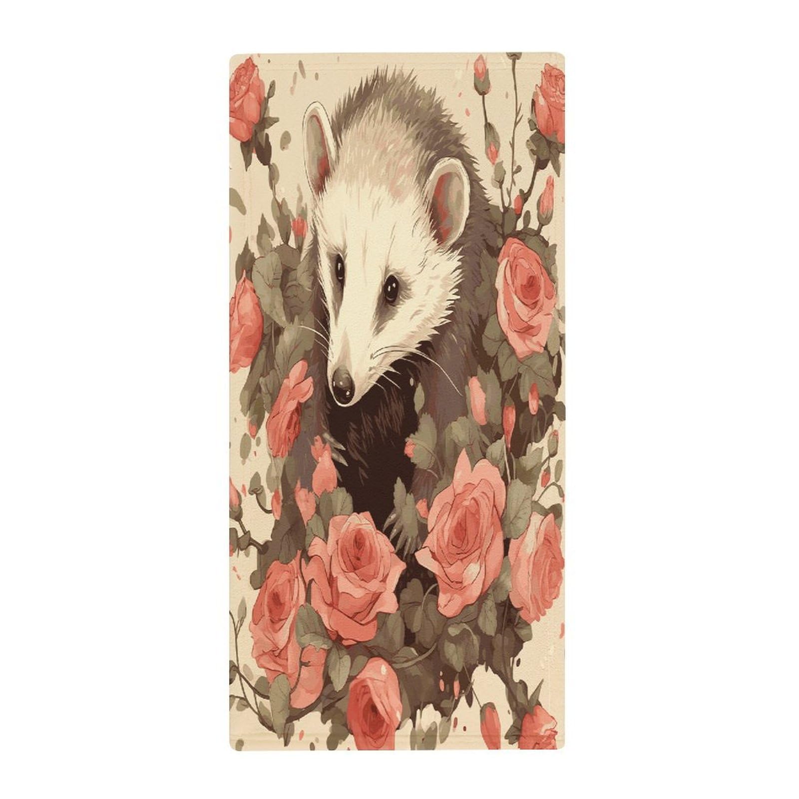 Fekiloot Style Opossum And Roses Towels For Bathroom, Bath Towels 13.8 X 28.7 Inch, Hand Towel Multipurpose Use As Bath Fitness, Bathroom, Shower, Sports, Yoga Towel