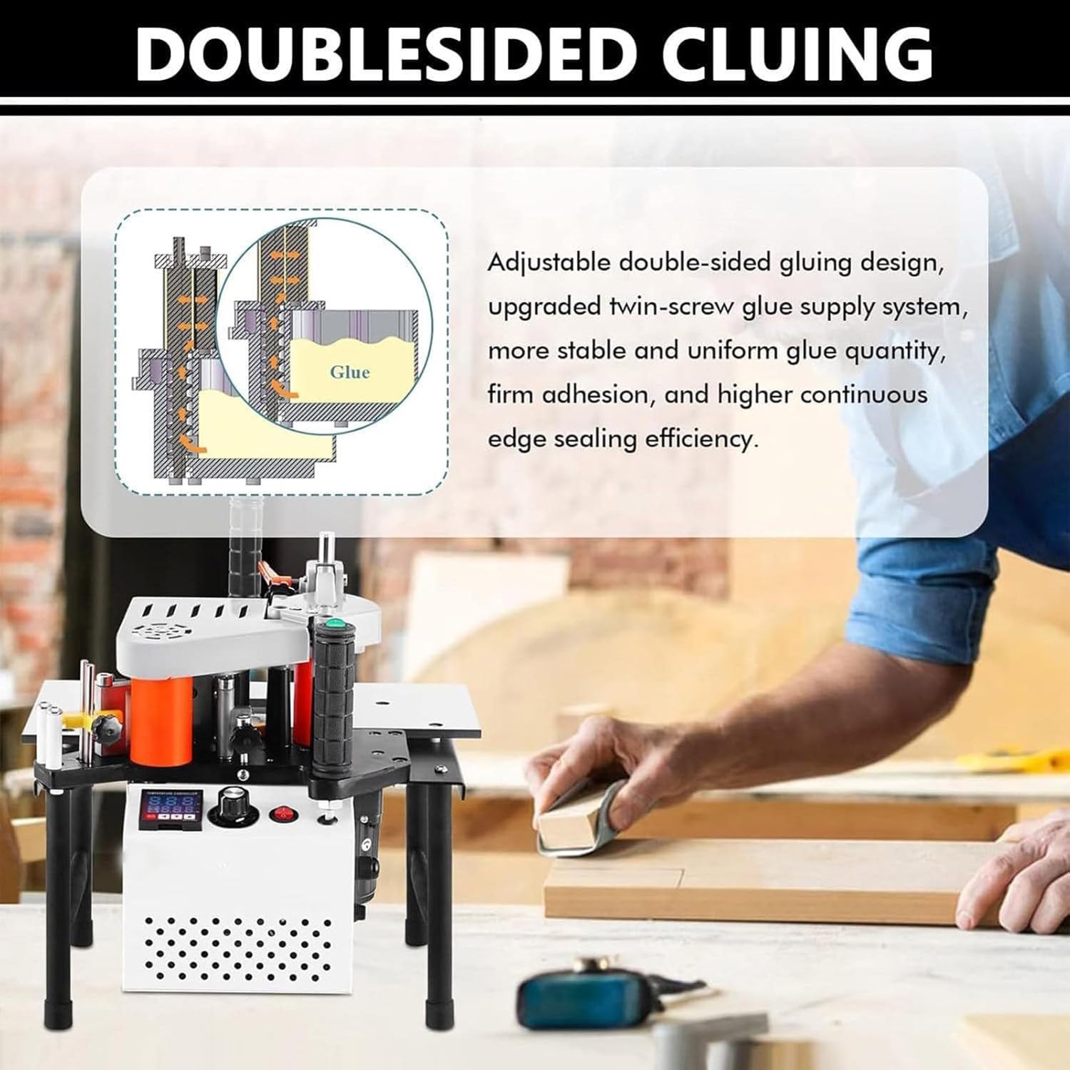 Bordatrice Manuale, Bordatrice Portatile, Bordatrice per Lavorazione del Legno da 7-60 Mm, Bordatrice Portatile in PVC ABS, Macchina Incollatrice per Lavorazione del Legno White