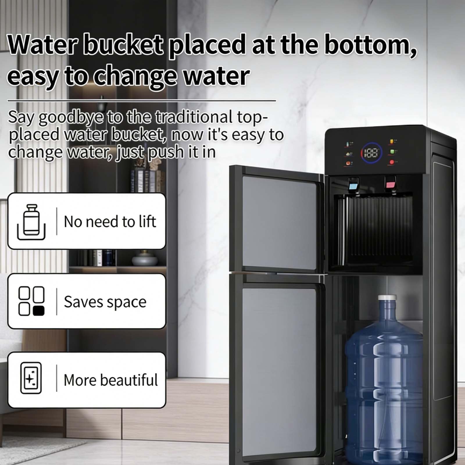 Erogatore acqua, Refrigeratore D'acqua Bollitura Istantanea, 5 temperature, dispenser acqua ufficio con caricamento dal basso, Adatto per spazi commerciali