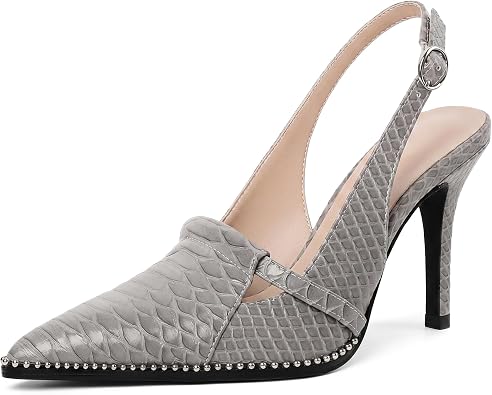 Soireelady Womens Slingback Heels Pointed Toe Stilettos Beaded High Heel Pumps Sexy Comfort Dress Shoes 3.5 Inch