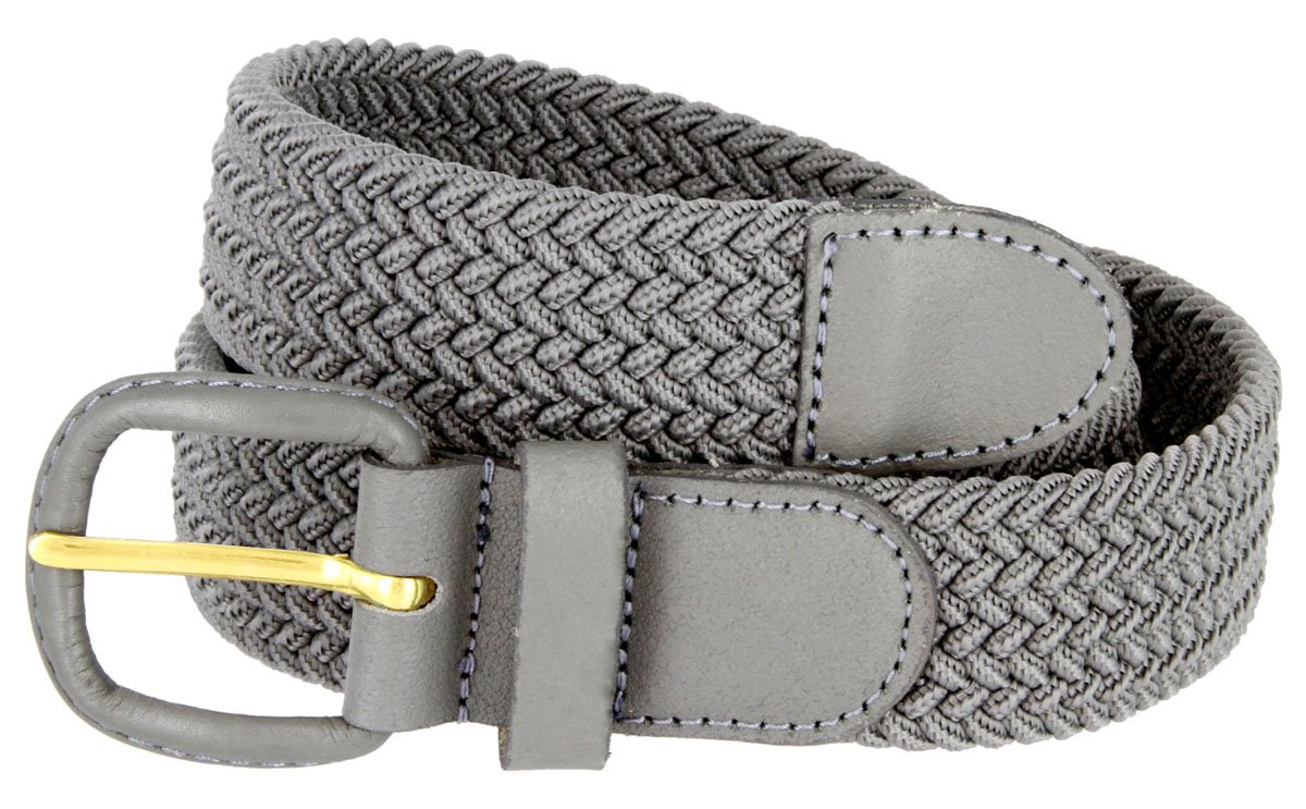 Elastic Stretch Belt With Matching Leather Covered Buckle-GRAY-L