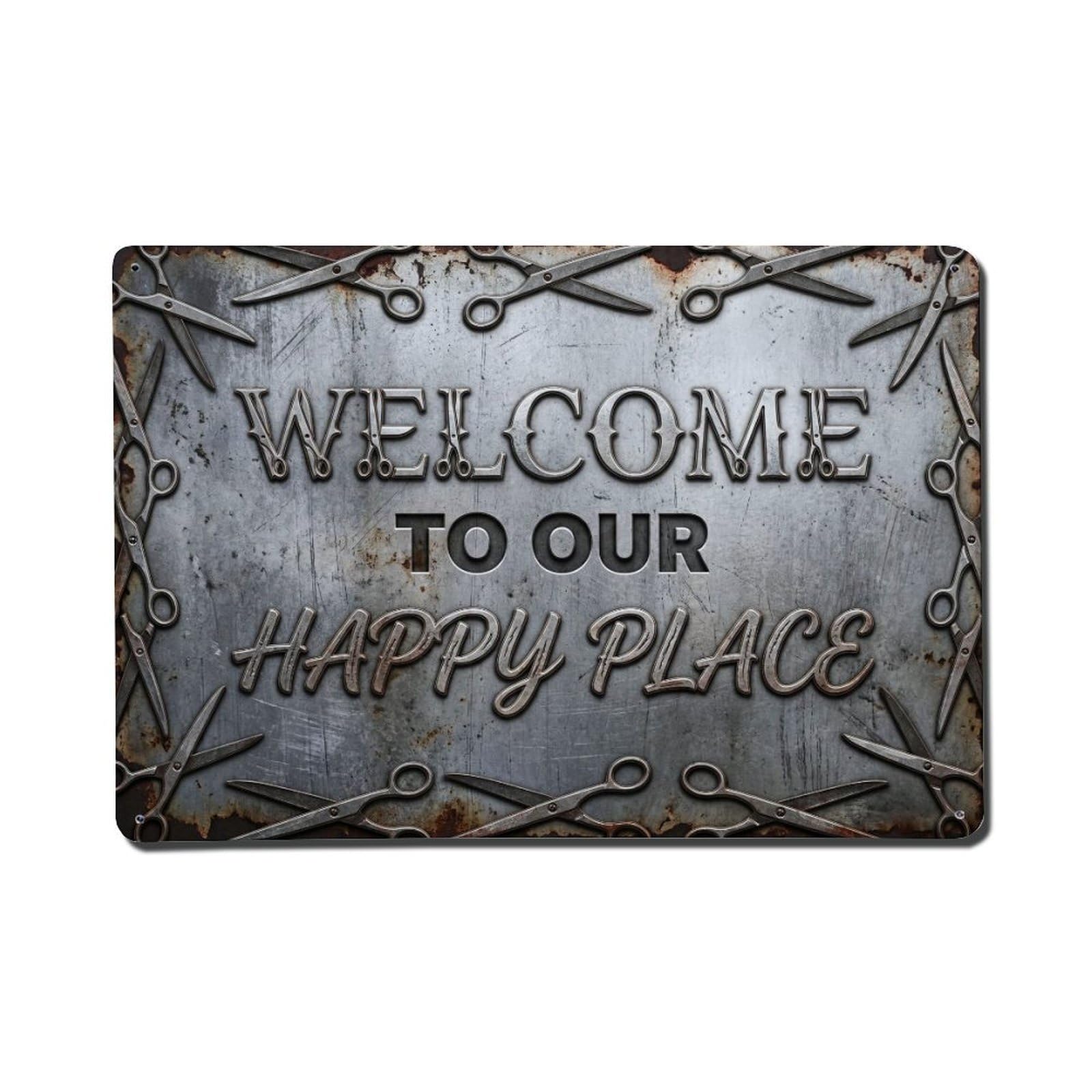Okngb Style Welcome Happy Place Sea Buckthorn Fruit Orchard Gate Metal Tin Sign Plaque Wall Decor For Cafe, Man Cave, Club Bar, Office, Home Garden Round Metal Poster 8X12inch
