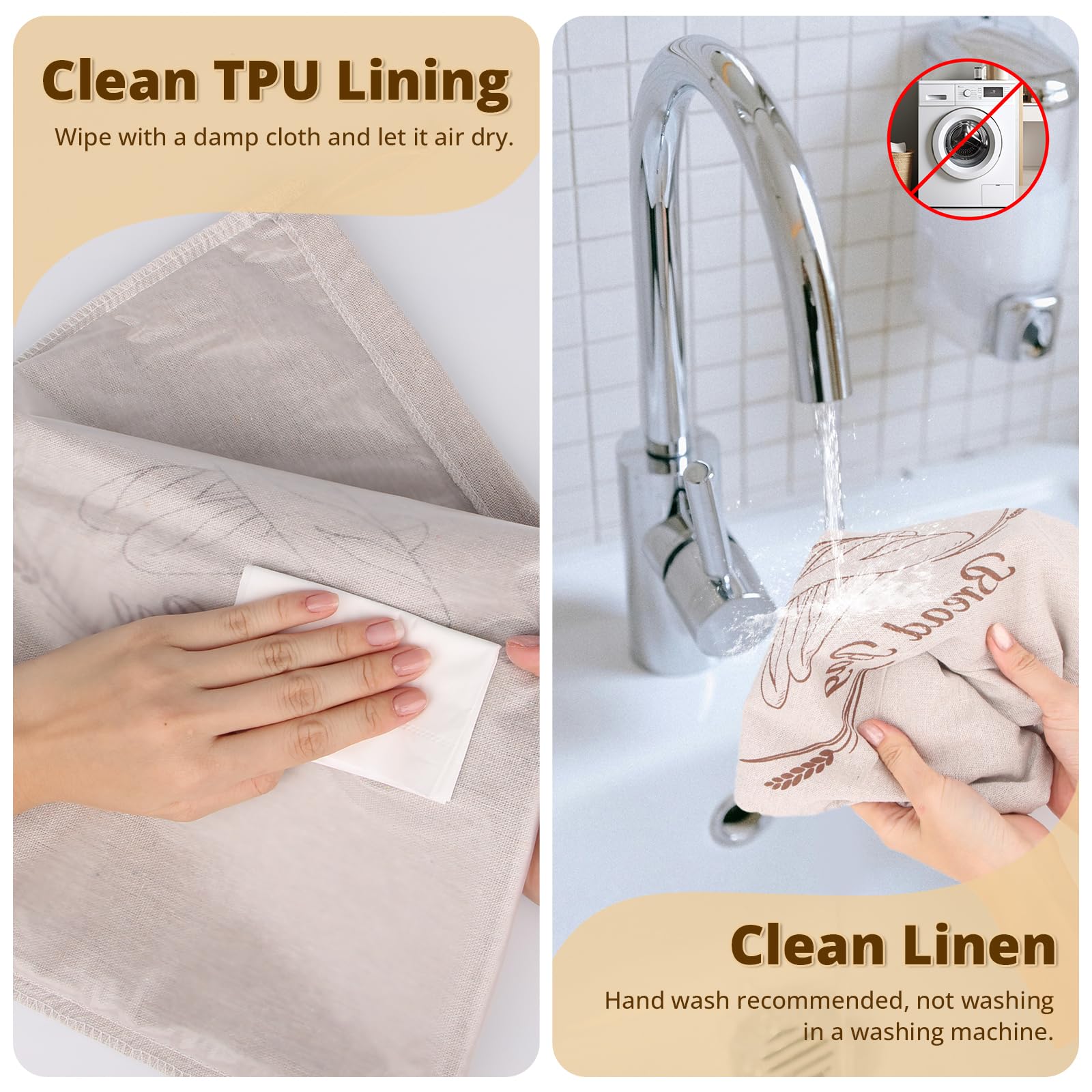 NVGVUP Plastic Lined Bread Bags for Homemade Bread, 2 Pack Reusable Bread Storage Bags to Keep Bread Fresh, with Drawstring Closure (38 30 cm) - Image 4