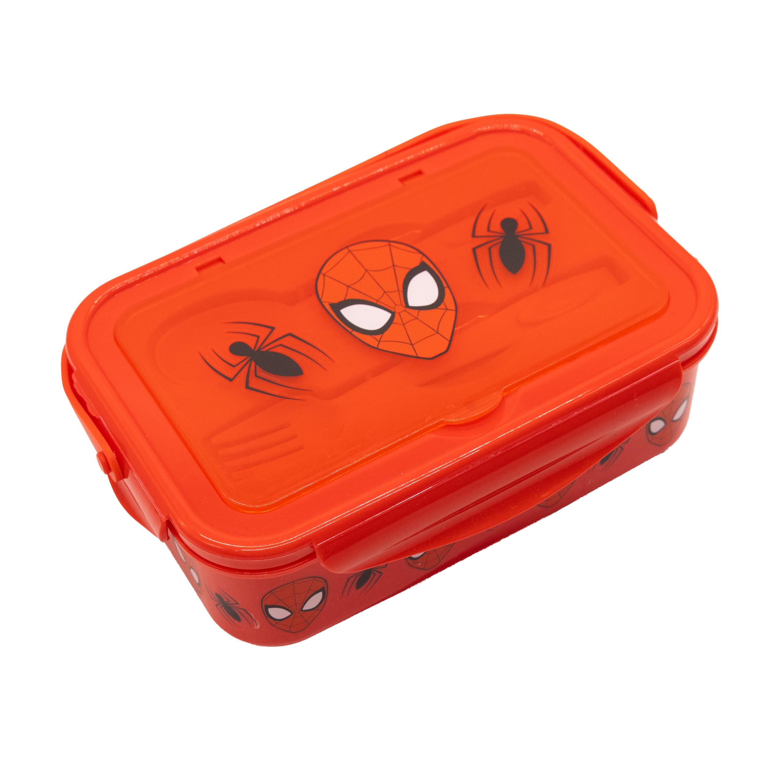 Fast Forward Spiderman Bento Lunch Box for Kids | Marvel Food Container with Utensils | BPA-Free Toddler Lunch Kit with 3 Compartments | Bento Snack Box with Spoon &amp; Fork | Ages 4+