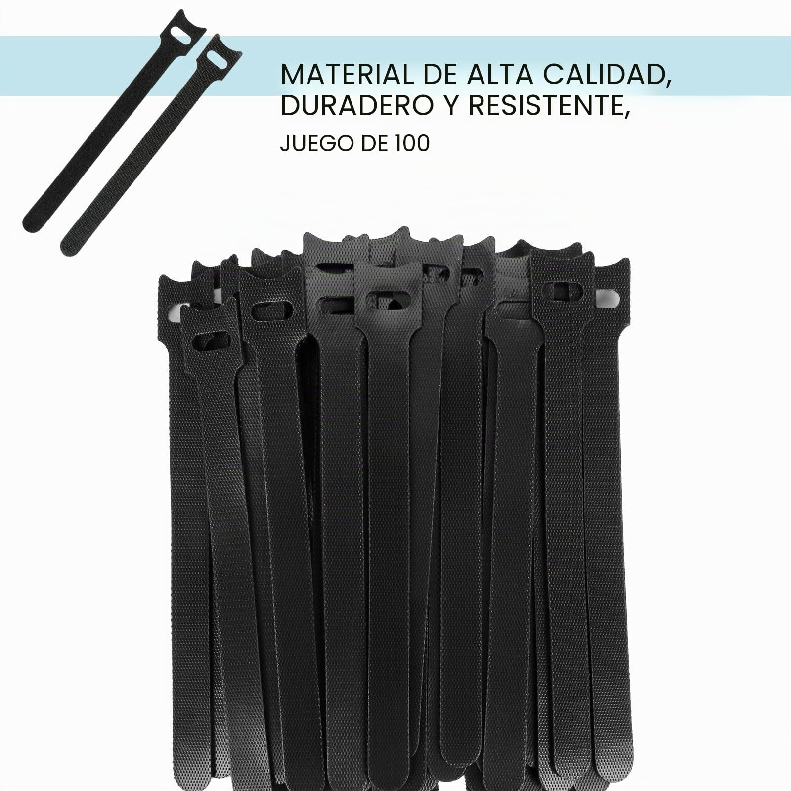 JUEGO DE 100 ataduras de cable reutilizables, negros, autoadhesivos y extra resistentes para una gestión óptima de los cables, bridas cables ajustables y resellables