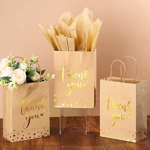 Miniatura 8 de Tinlade 12 bolsas de regalo de agradecimiento con papel de seda de lunares dorados, bolsas de regalo de agradecimiento con asa para bodas,