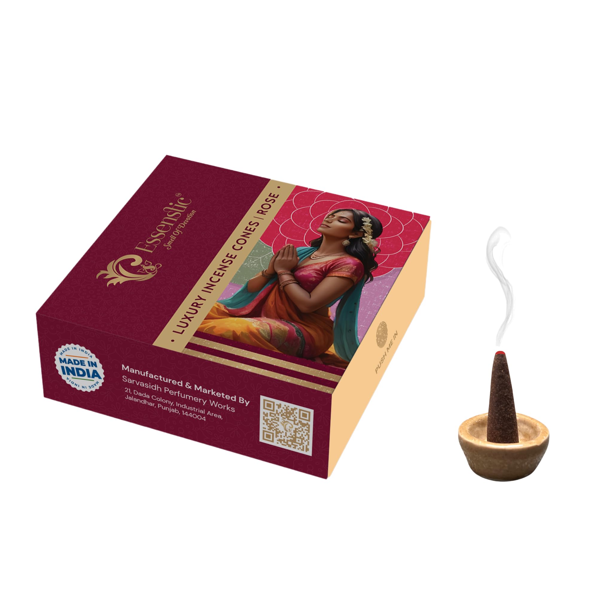 Essenstic 100% Natural Dhoop Cones for Pooja | Dry Dhoop Cones | Incense Cones for Long Lasting Fragrance | Burn Time: 30+ Mins | (100gms) Organic Dhoop | Free Ceramic Cone Holder (Rose) (B0D73YF3FH) Amazon Price History, Amazon Price Tracker