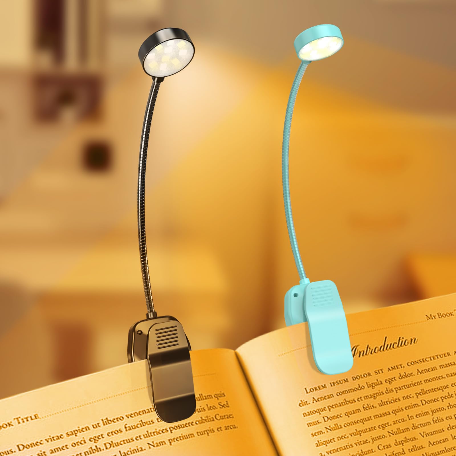 KTEBO 2 Pack Rechargeable Book Light Clip-On Reading Light for Books in Bed