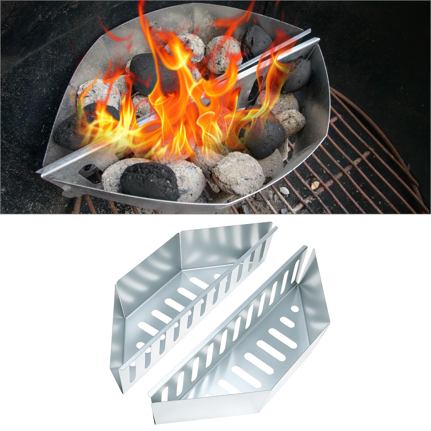 QWORK Kosze na węgiel drzewny, uchwyt na paliwo, brykiet węglowy, kompatybilny z grillem węglowym Weber 47/57/67 cm