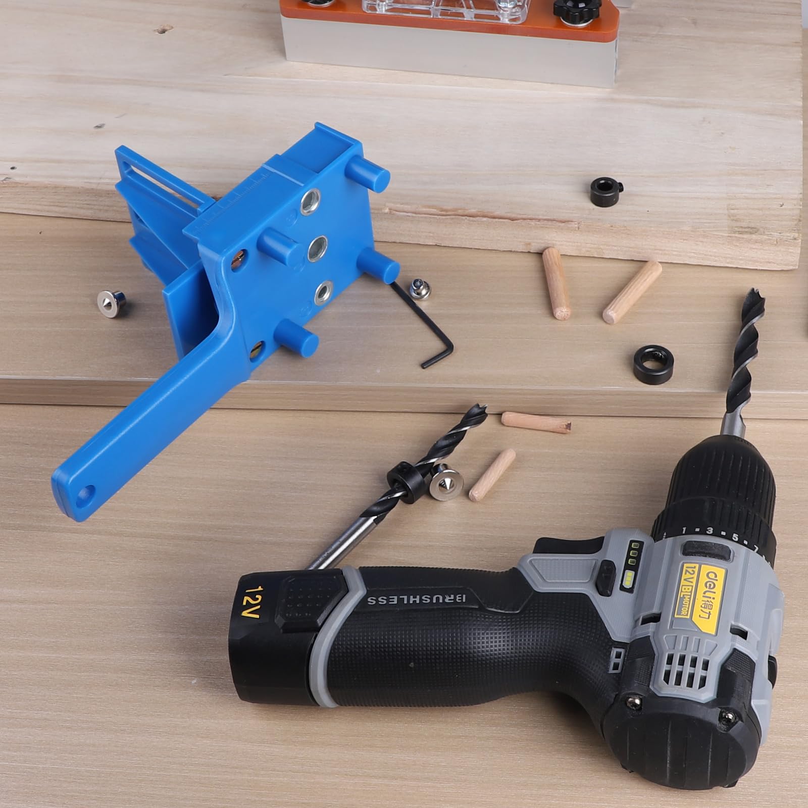 EXLECO Dima per Spinatura Legno Regolabile Dima per Fori Legno Fori di Posizionamento 6/8/10mm Dima per Fori a Tasca Guida per Trapano Guida Foratura Puncher Locator Maschere per Fori Tascabili Blu