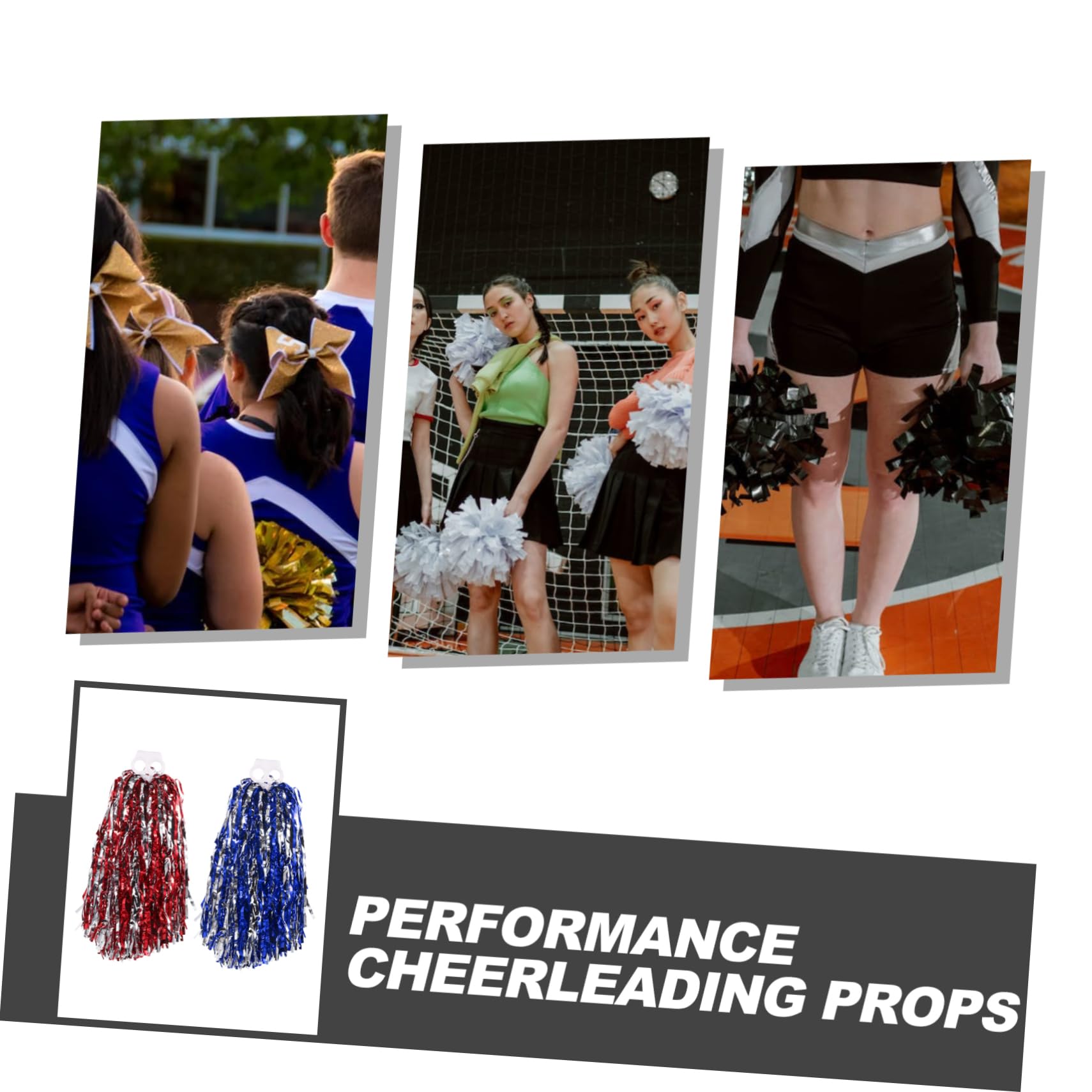 VANZACK Metallic Cheerleading Pom Poms 4pcs Reusable Hand Flowers Bright Colors Cheer for Dance Performance