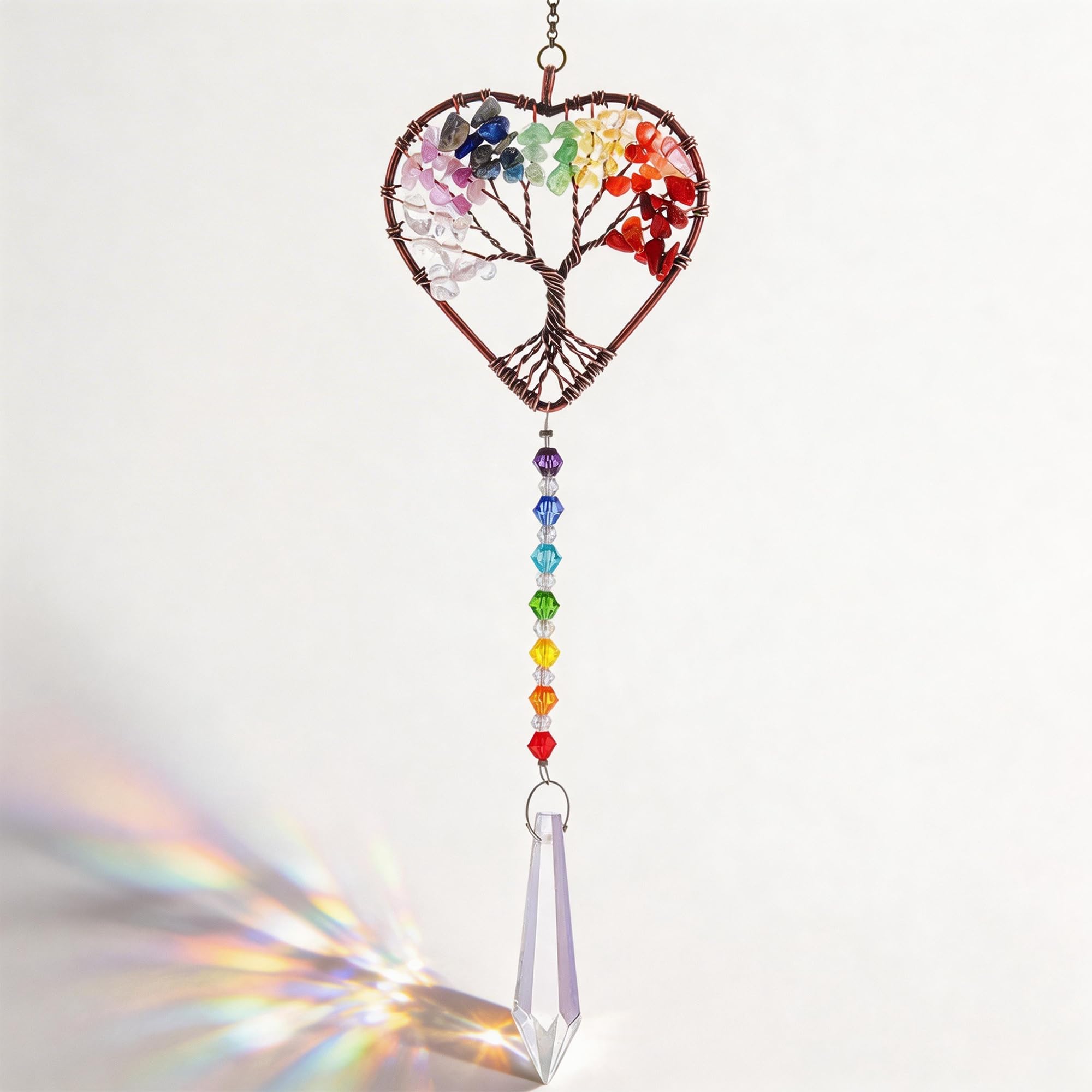 Minwegi Purple Sun Catchers For Windows - Chakra Crystals Tree Of Life Suncatcher With Rainbow Prism Effect, Handmade Spiritual Hanging Ornament For Home Decor, Meditation Room & Yoga Space