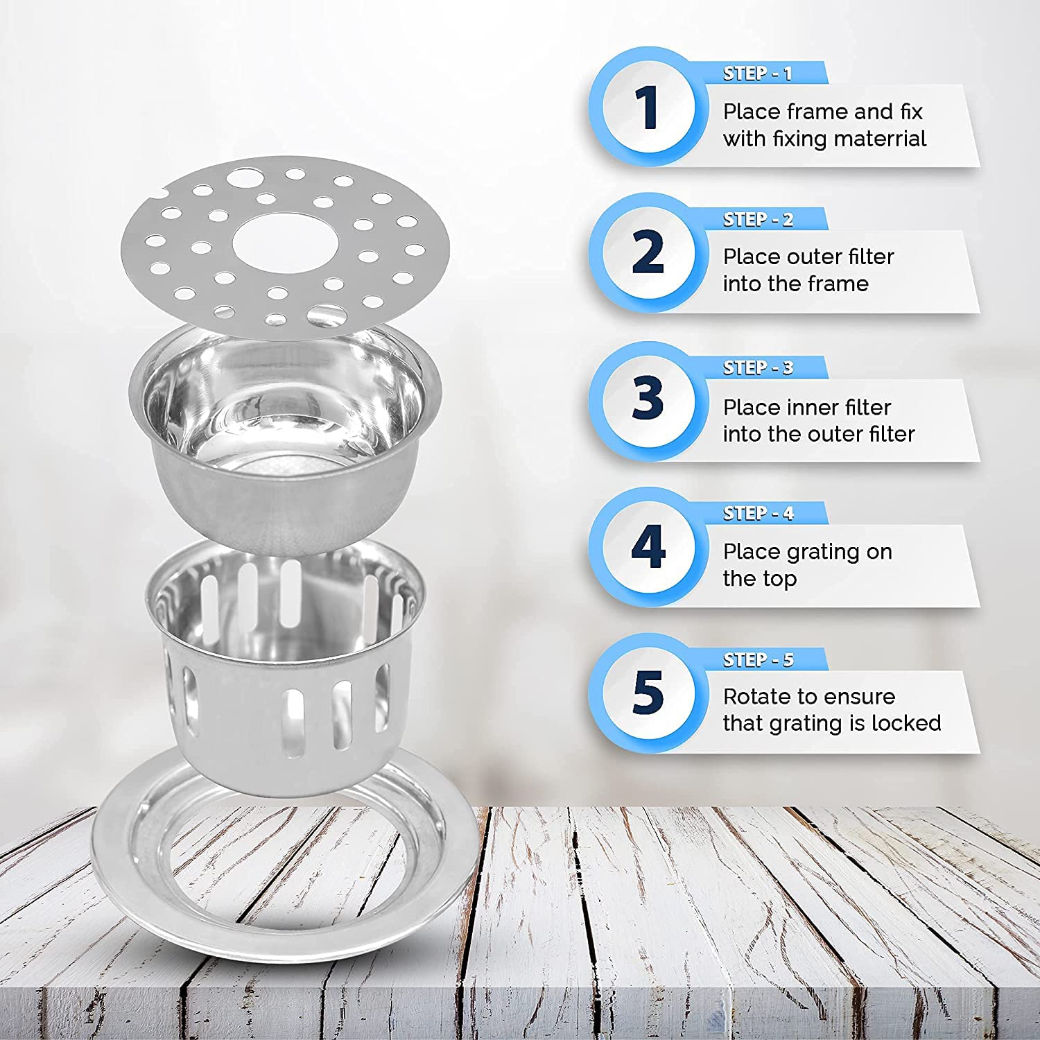 Kyoto Grating Lilly Round Lock with Anti Cockroach Trap Stainless Steel