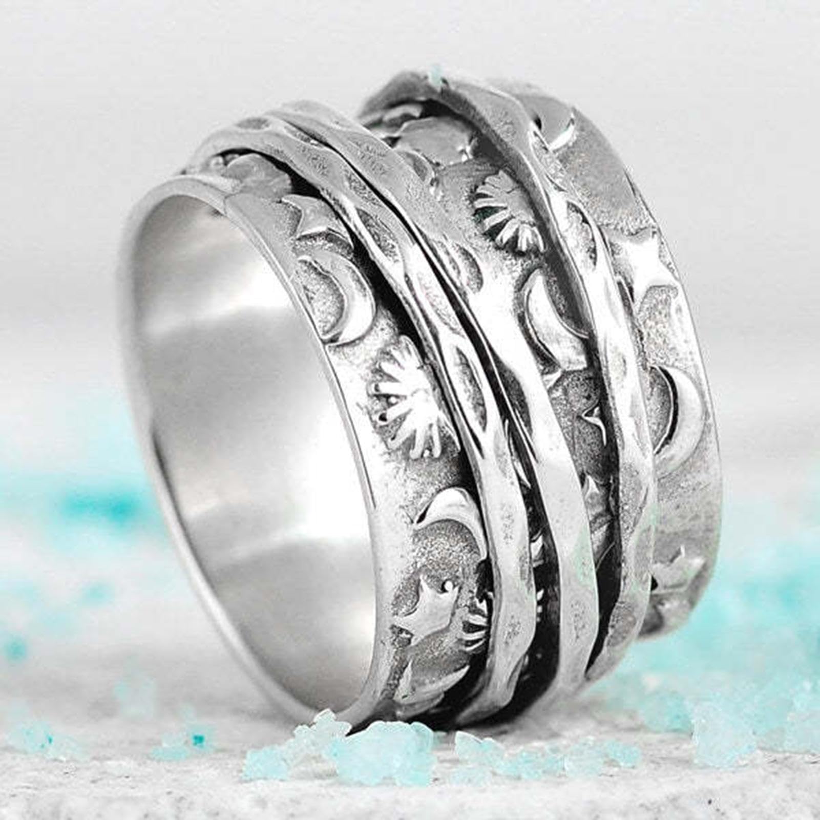 Gomice Anneau Spinner pour Anneaux Anxiété Fidget | Anneau de Fidget Rotatif Lune et Étoile Anti-Stress | Bague de Fiançailles pour Femmes et Hommes