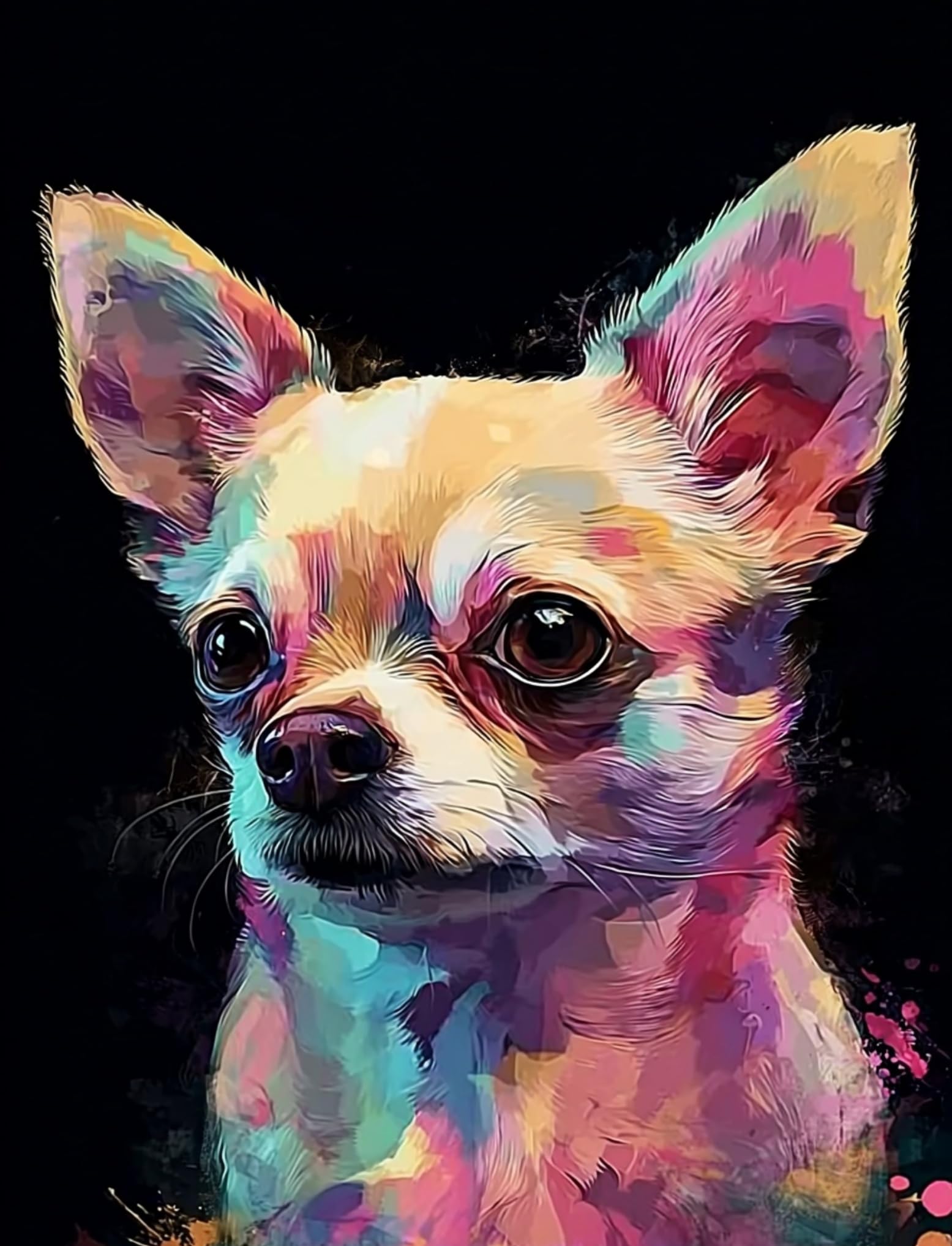 WANGWANGMIAO Paint by Numbers Kits 40x50 cm Colorful ChihuahuaCanvas DIY Acrylic Painting for Adults with Paints Brushes and Card Sized Magnifier，with Frame