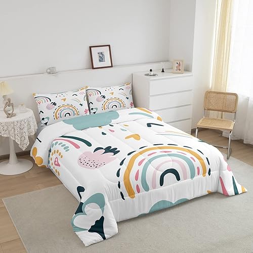 Miniatura 2 de Juego de edredón de dibujos animados de arco iris, edredón iridiscente femenino para niños, niñas y mujeres, decoración de dormitorio, relleno de