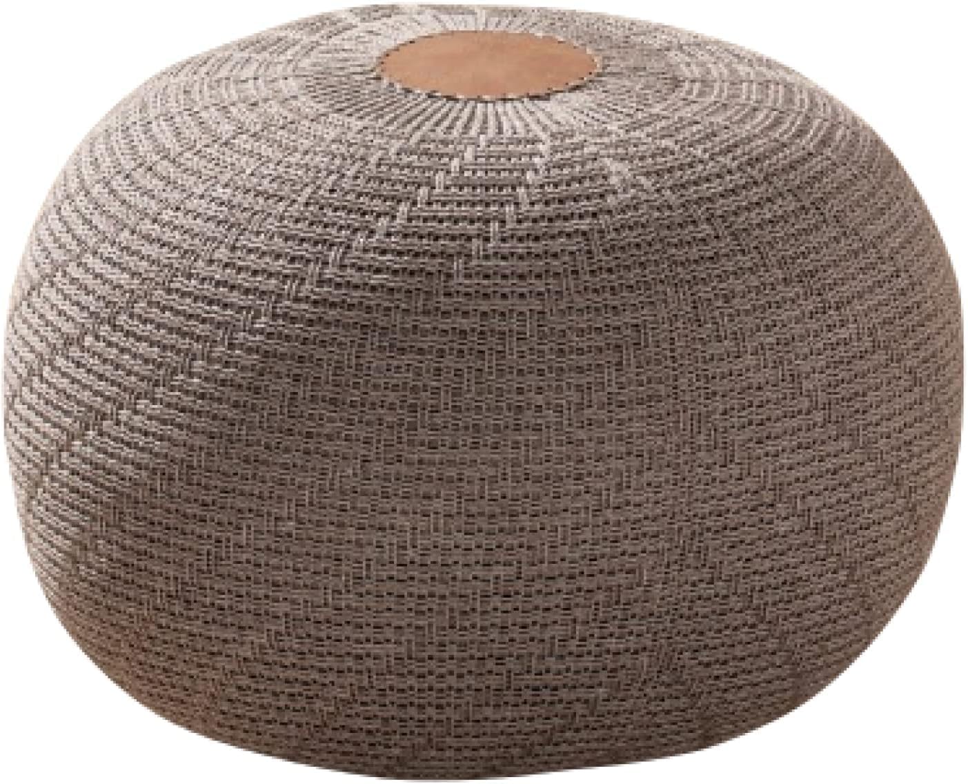 English Home Large Ottoman Foot Stool, Knitted Foot Rest, Round Pouf Chair, Modern Living Room Furniture Bean Bag, Room Decor, Bedroom Footstool, Boho Pouffe, Home Decor Poof, 20" W x 15" H, Brown