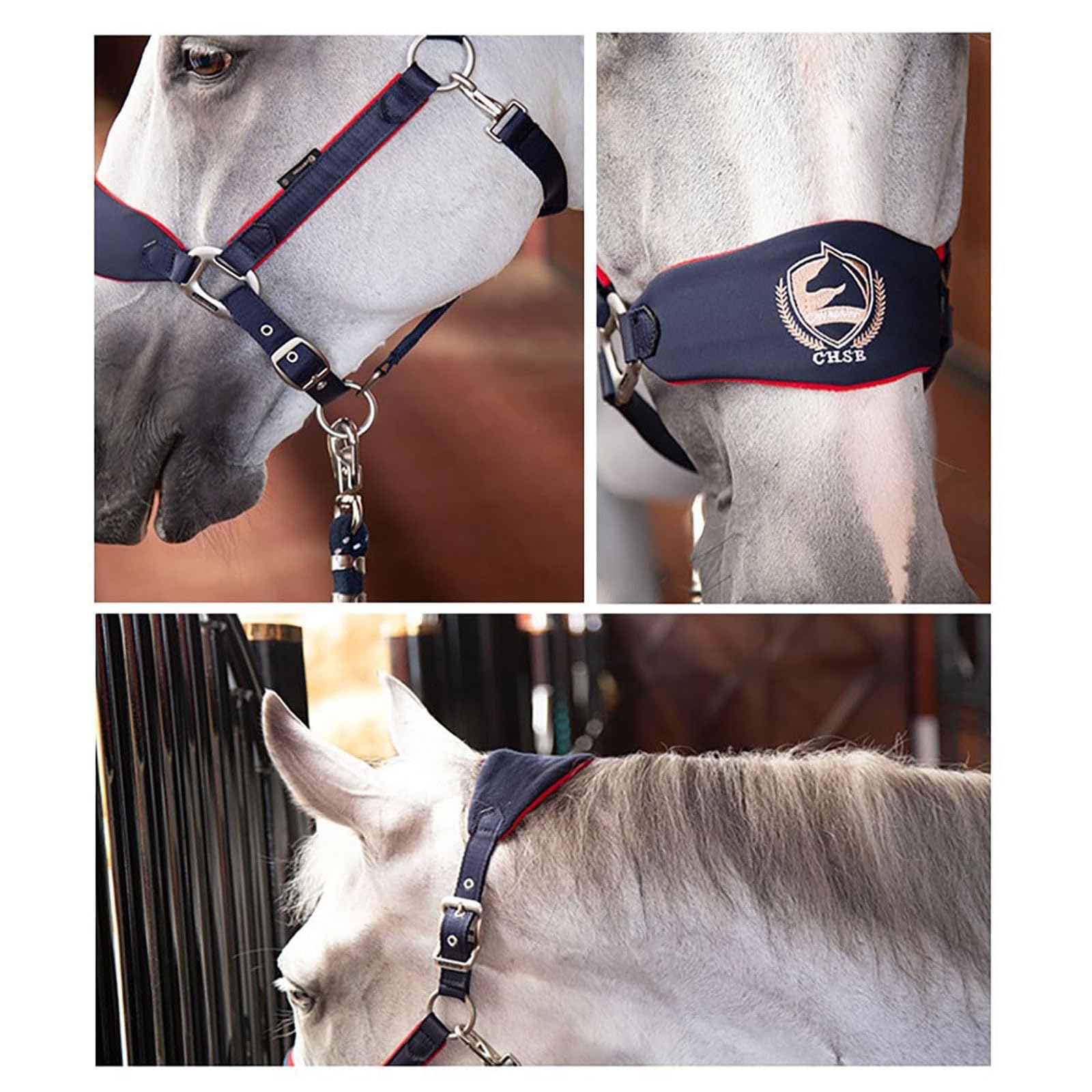 Cabeza de jaula de nylon pesada ajustable, Cabestro ajustable acolchado anatómico de poliéster for caballo, azul marino, varios tamaños, potro(Small)