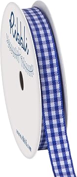 Ribbli Electric Blue and White Gingham Ribbon,100% Polyester Woven Edge,3/8 Inch x 10 Yard,Plaid Ribbon Use for Gift Wrapping,Party Decoration
