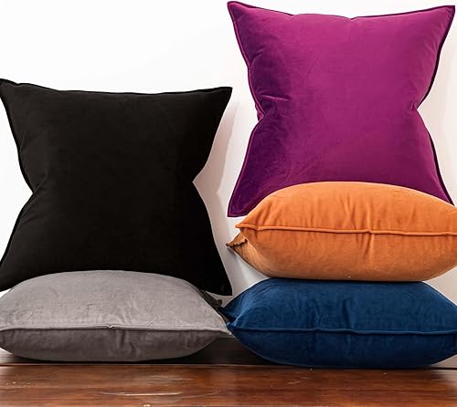 Miniatura 2 de JUSPURBET Juego de 2 fundas de almohada decorativas de terciopelo negro de 24 x 24 pulgadas, fundas de cojín suaves con cremallera invisible para