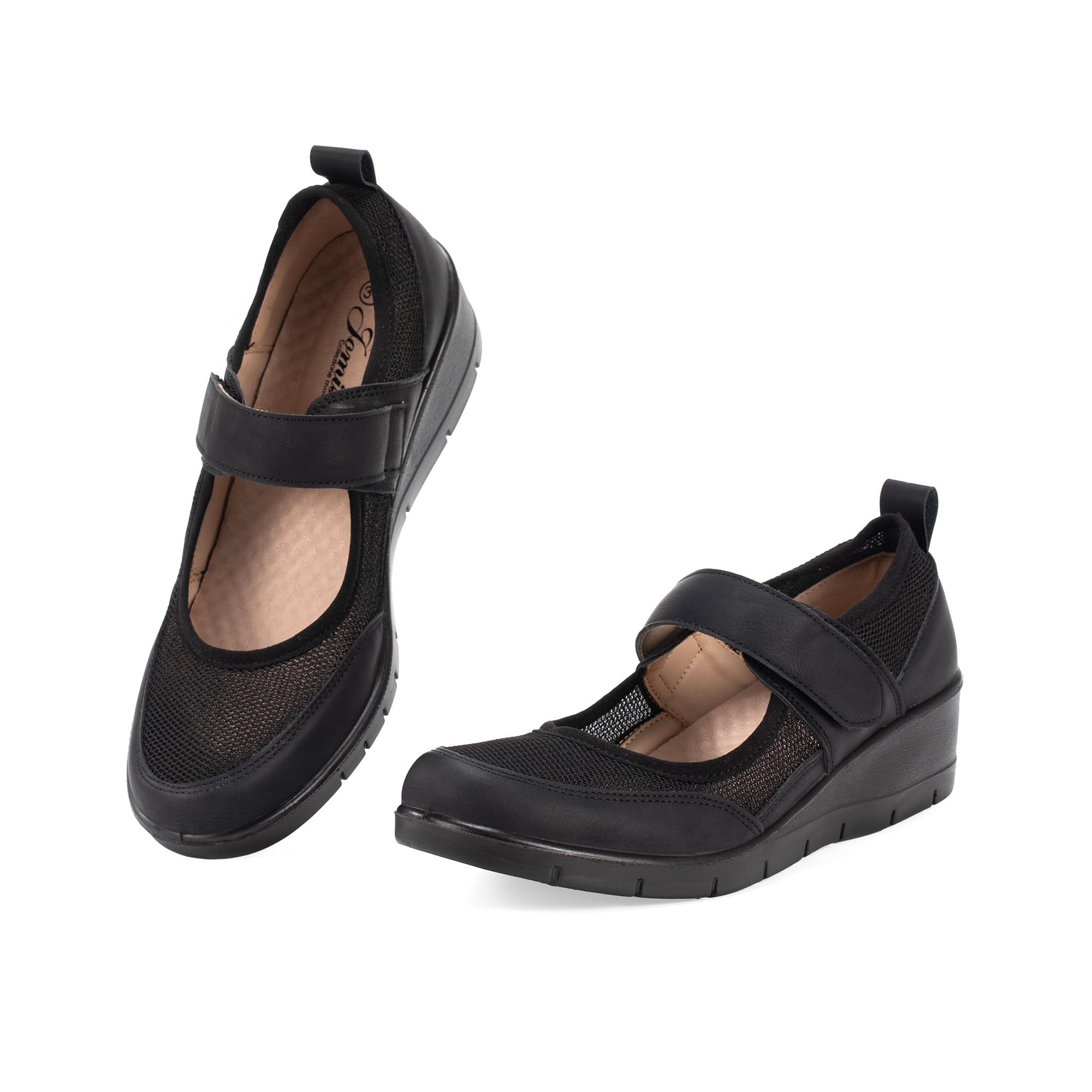 JOMIX Damen Gesundheitsschuhe Orthopädische Sandalen Hauschuhe Diabetiker Schuhe Weiche Keilabsatz Hallux Valgus Schuhe mit Klettverschluss