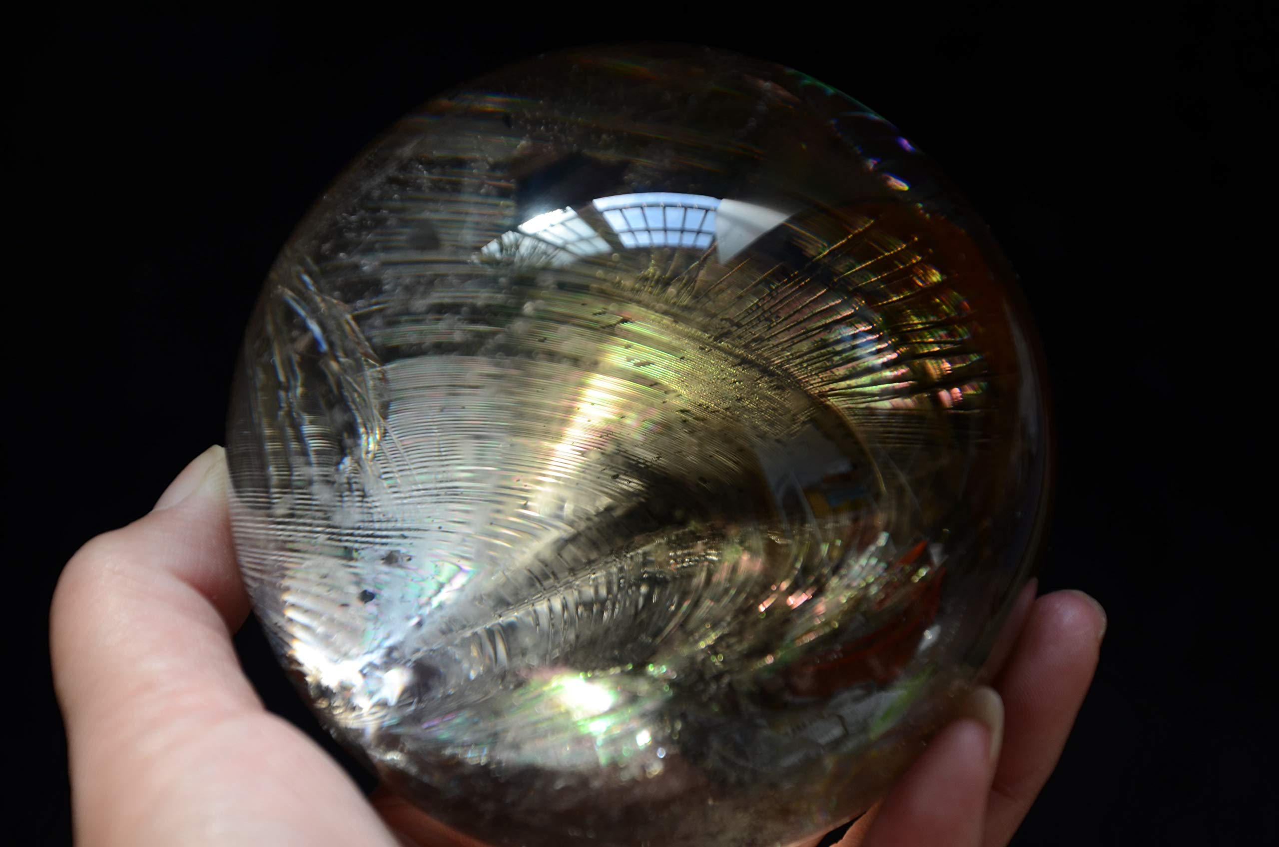 Real Tibetan Himalayan High Altitude Clear Smoky Crystal Rainbow Quartz Ball Sphere Orb 3.81 Inch Spiritual Reiki Healing