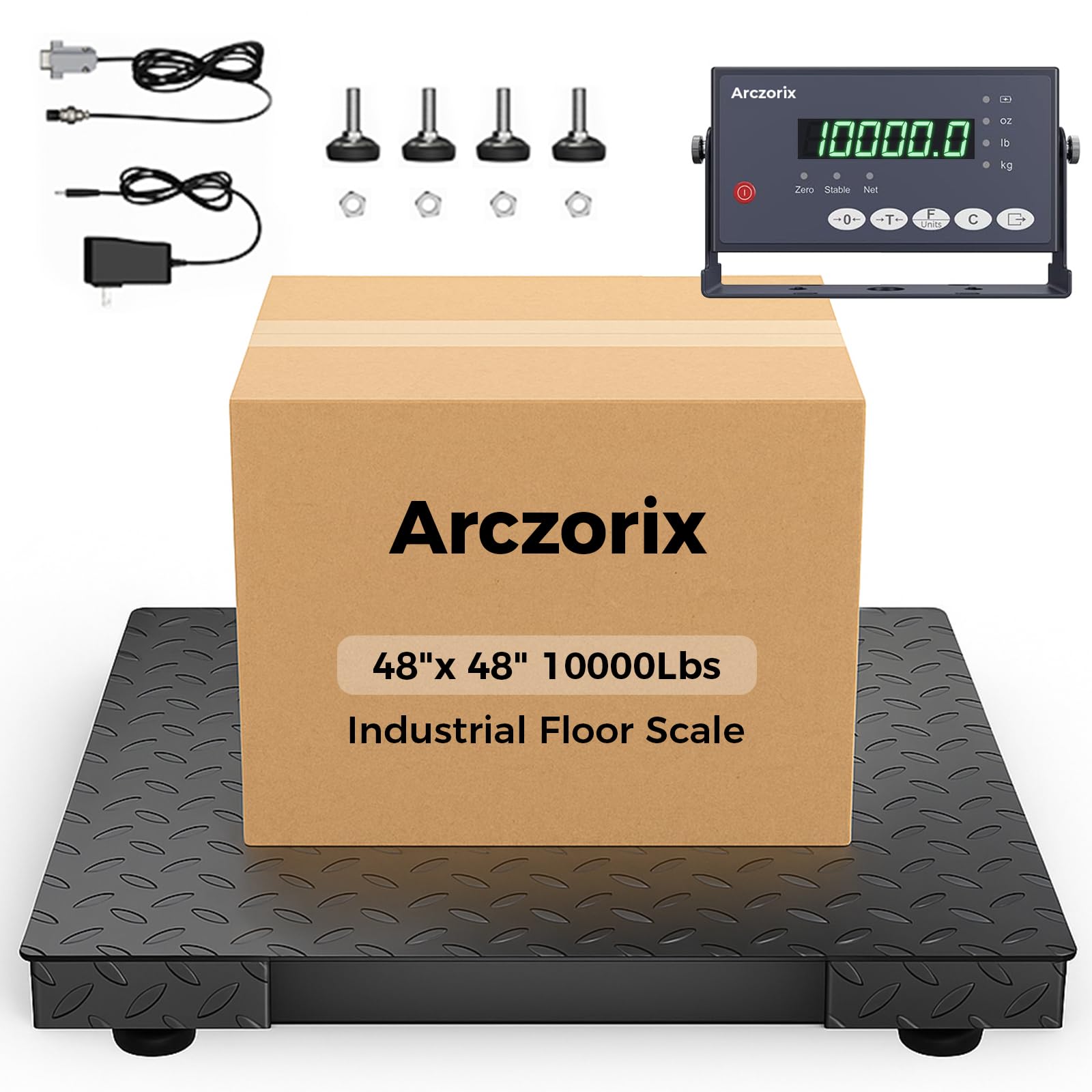 48x 48 10000Lbs Arczorix Industrial Floor Scale Precision Pallet Scale with Digital Indicator Heavy Duty Weighing Scale for