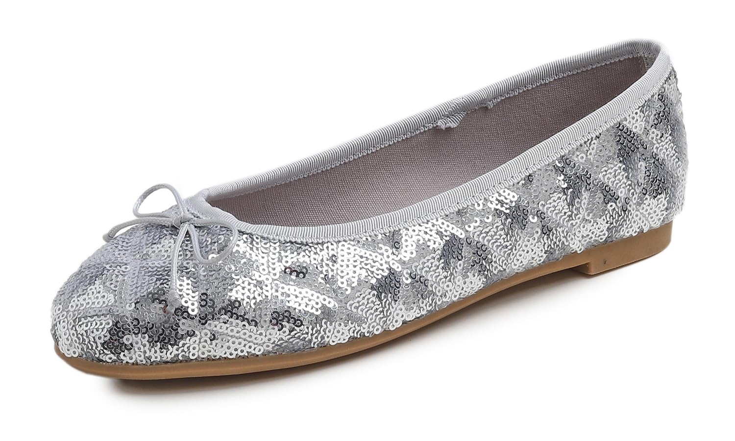 Feversole Round Sequin Ballerina,Damen Profilsohle Pailletten Ballerina