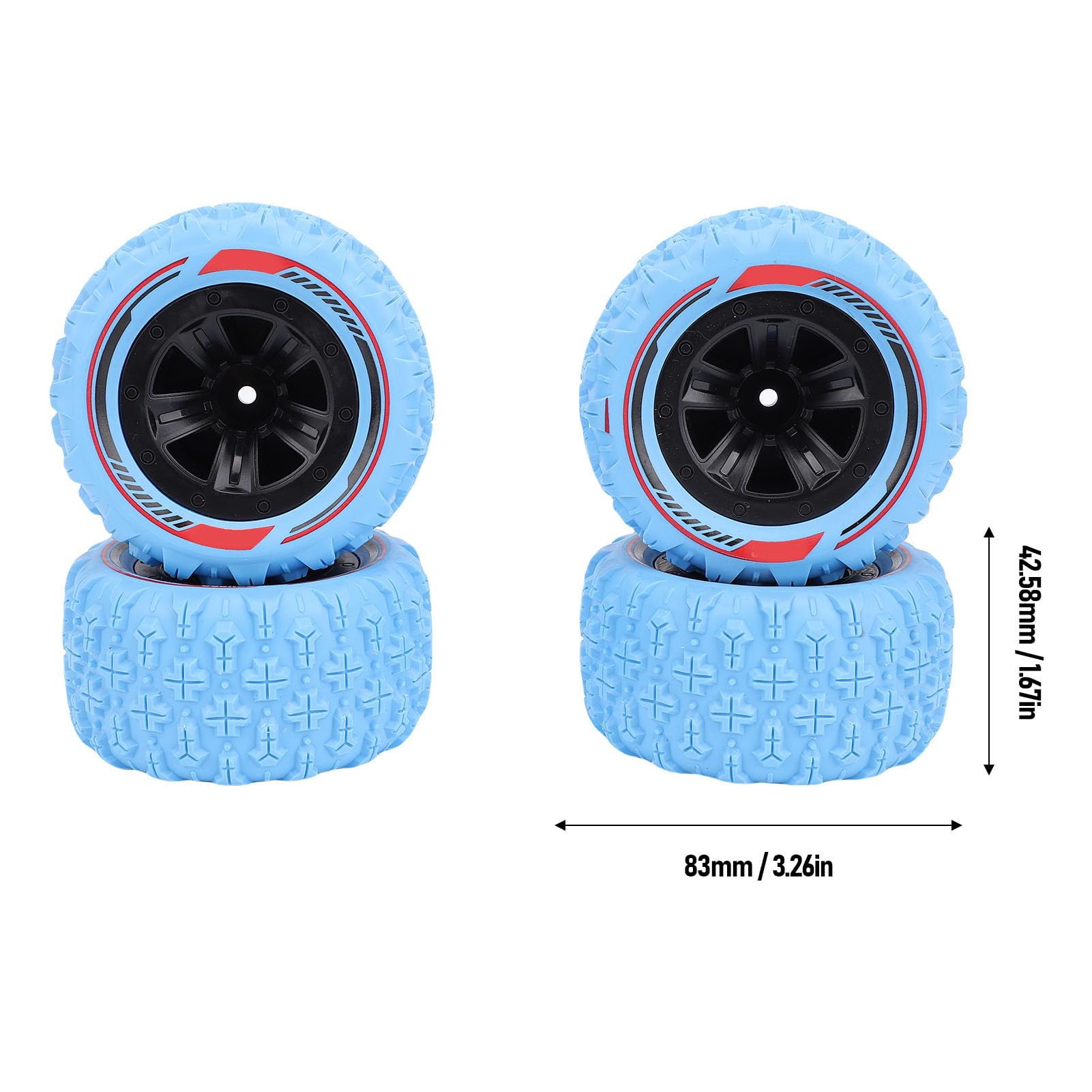 Drfeify 4pcs Échelle Hors Route Pneus 12 Mm Hex Rc Roues Crawler Roues Pneus Set Accessoires pour 1/14 1/16 Rc Voiture (Blue)