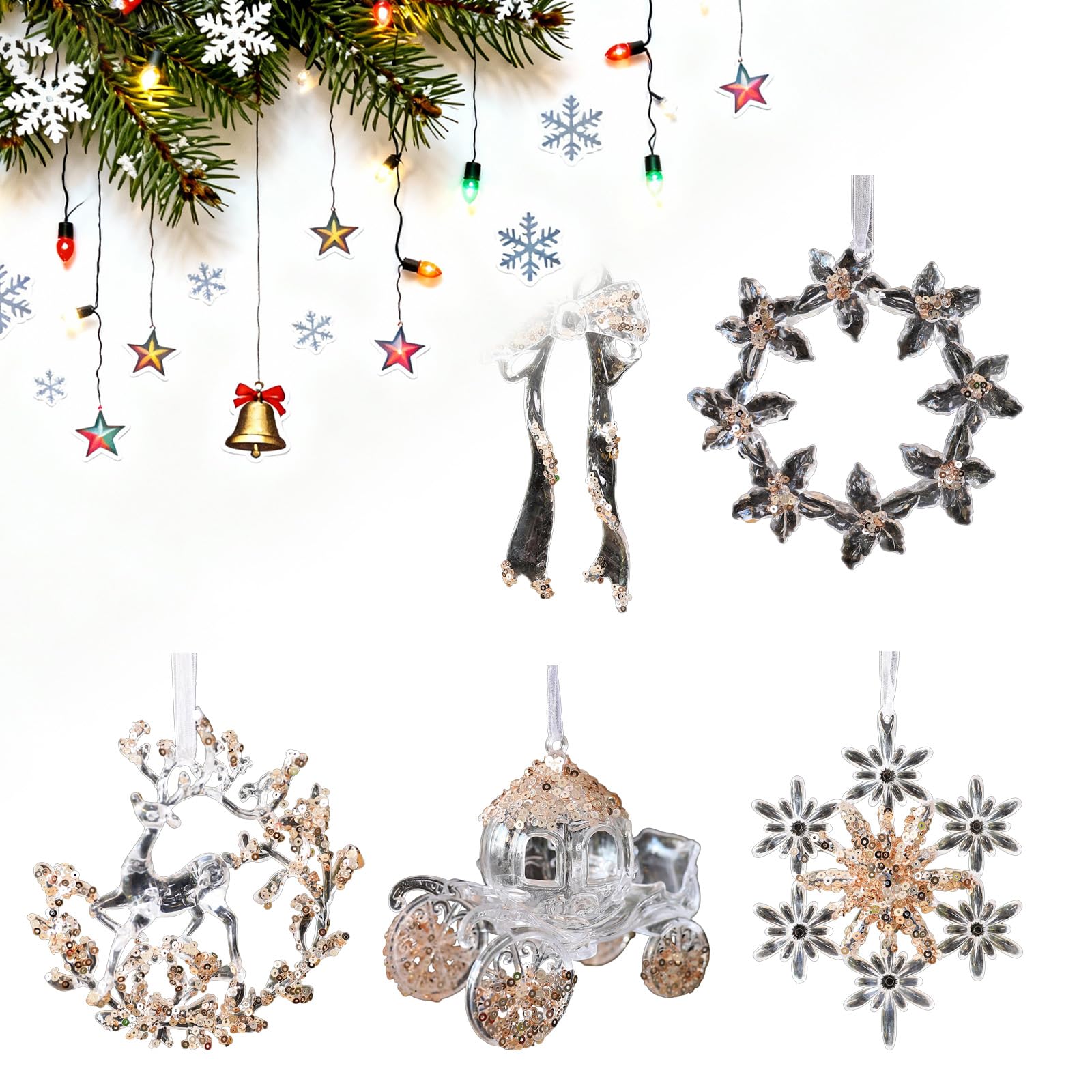KAQNTUD Reusable Transparent Acrylic Snowflakes Ornament with Design for Holiday Decoration Sustainable Festive Acrylic Hanging Decoration