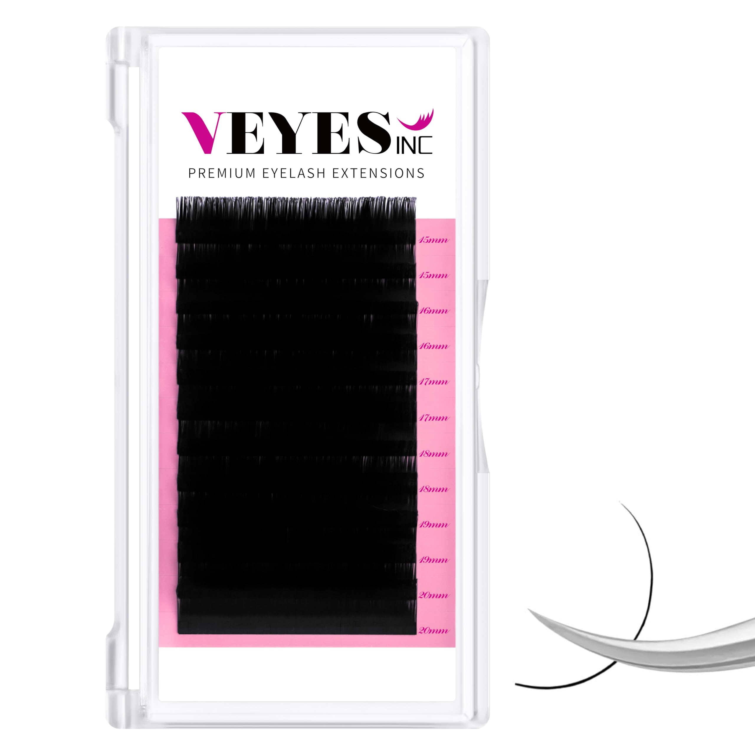 VEYES INC Classic Individual Lash Extensions 0.03-0.20 C/CC/D Curl 8-20mm Mixed & Single Length Trays, Matte Black