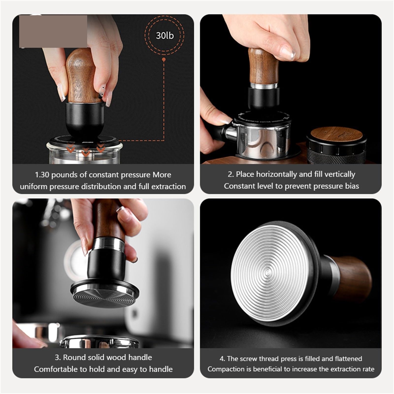 Pressino for Caffè Da 30 Libbre, 51 Mm, 58 Mm, Calibrato, Caricato A Molla, A Pressione Costante, for Livellare Il Caffè.(Black 58mm)
