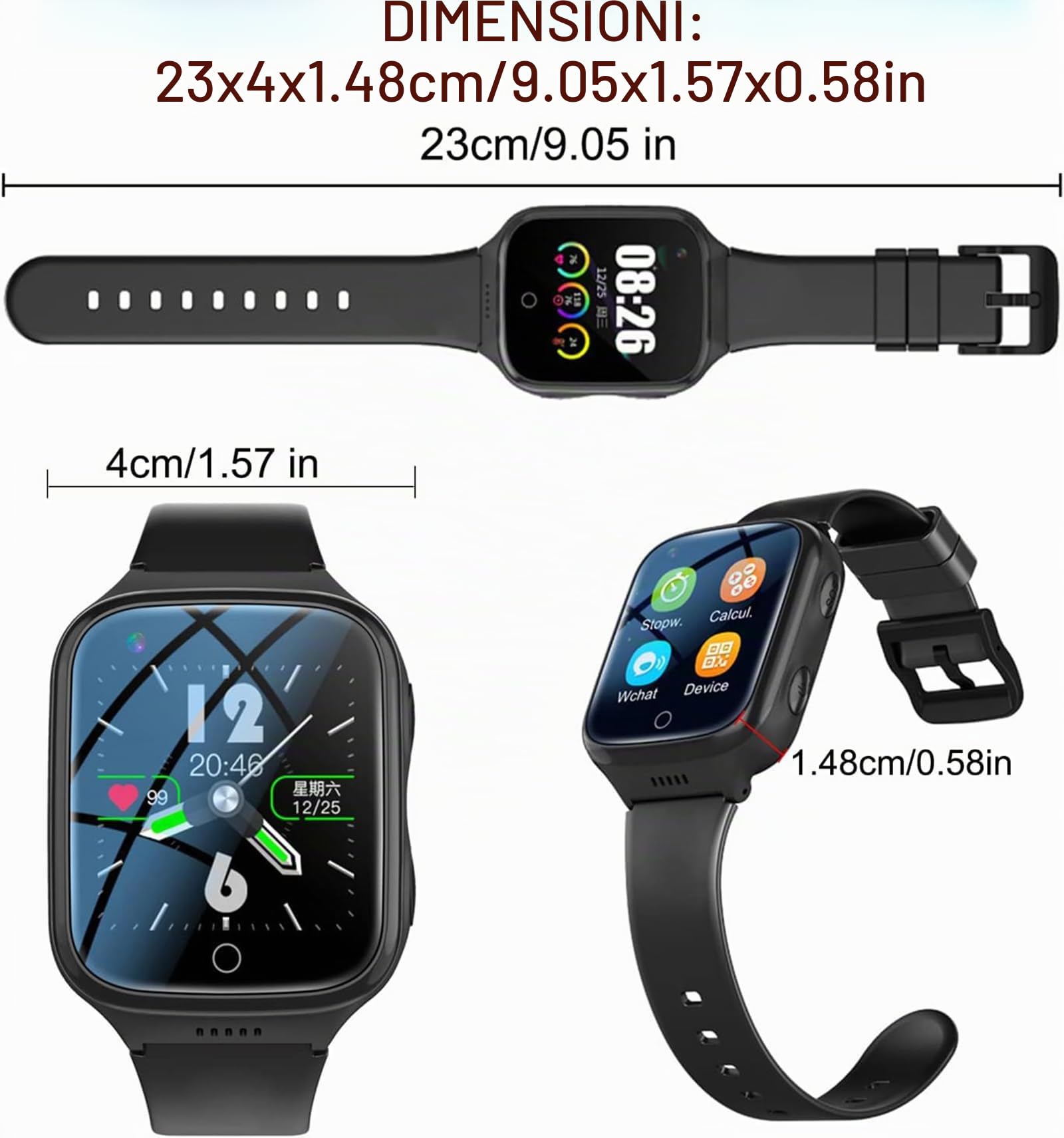Smartwatch con Rilevamento Cadute, Avvisatori di Caduta per Anziani, Pulsante di Emergenza SOS & Videochiamata HD e Monitor Salute - IPX7 Impermeabile