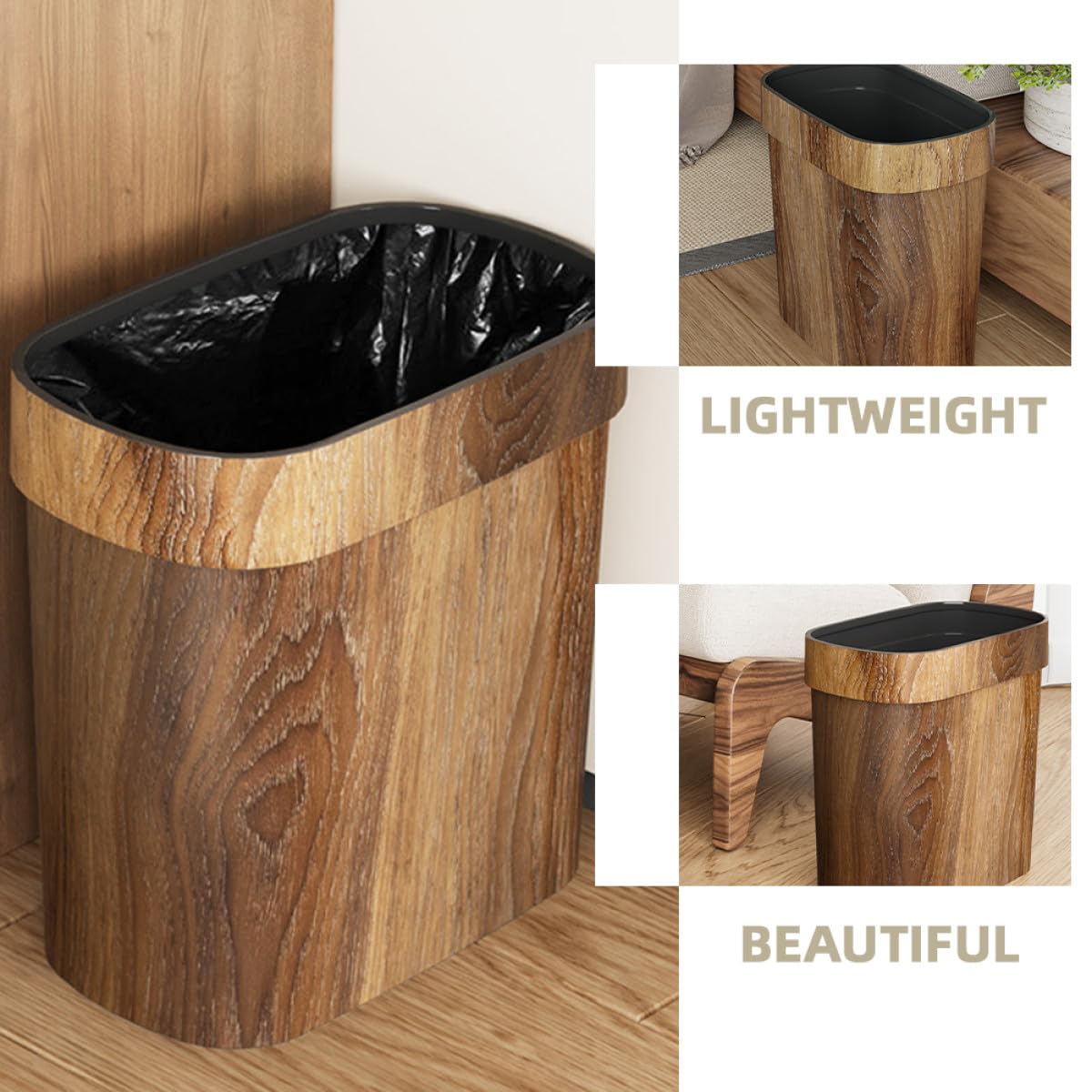 KALLORY Cubo Desperdicios Cocina de Imitación de Madera, Papelera Delgada de Pp para Baño, Oficina y Hogar, Uso Multi-escena y Gran Capacidad Color Aleatorio