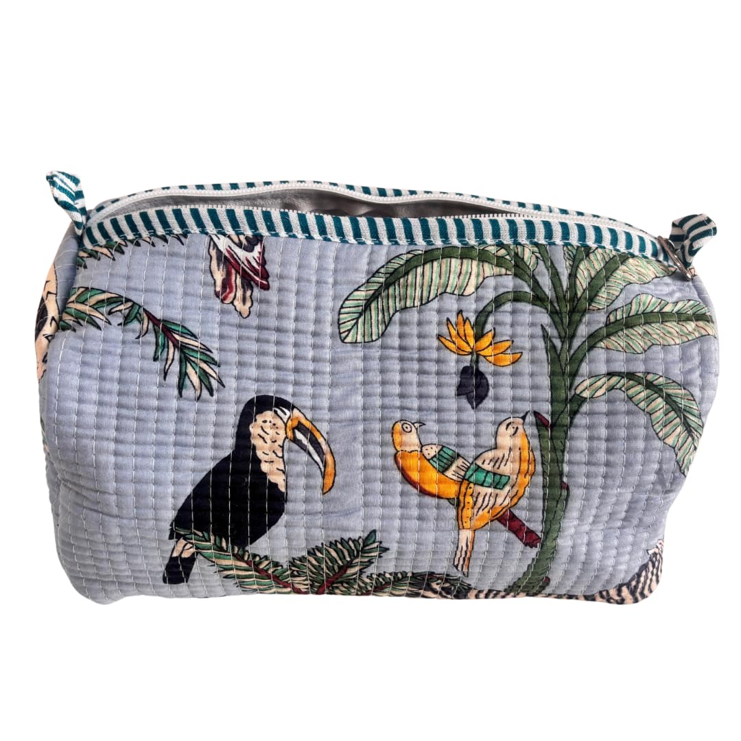 Quilted Cotton Travel Organizer Bag Set of 3 β Waterproof Toiletry Pouch, Cosmetic Makeup Bag & Multipurpose Travel Pouches for Women & Men, Handcrafted Block Print (Sunny Yellow) 4
