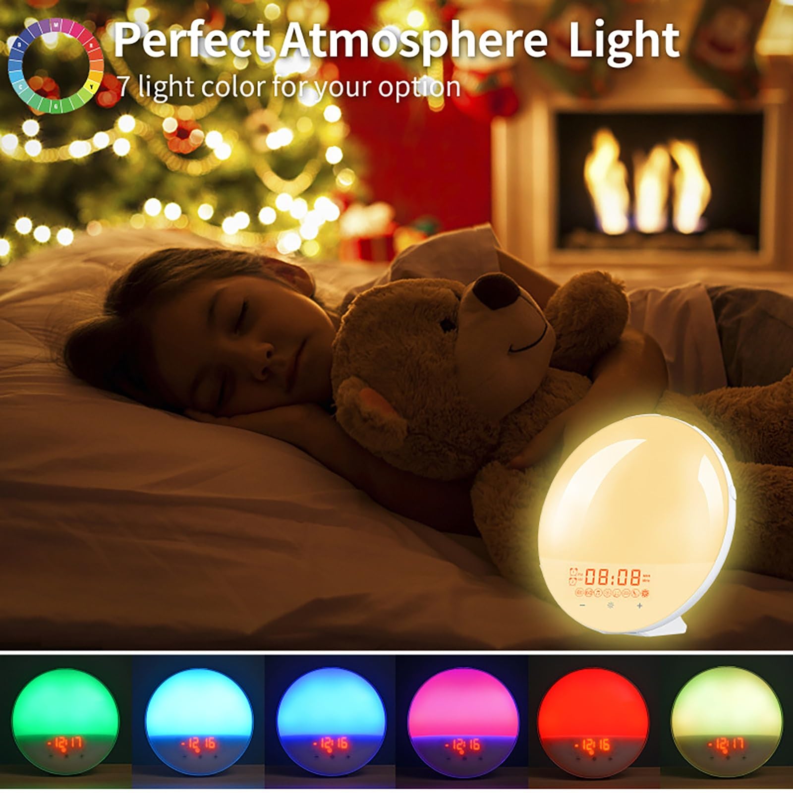 Réveil Lumineux avec Simulation Du Lever Du Soleil et Double Alarme, Veilleuse 7 Couleurs, Radio FM et Générateur De Bruit Blanc pour Un Réveil Naturel et Une Aide Au Sommeil