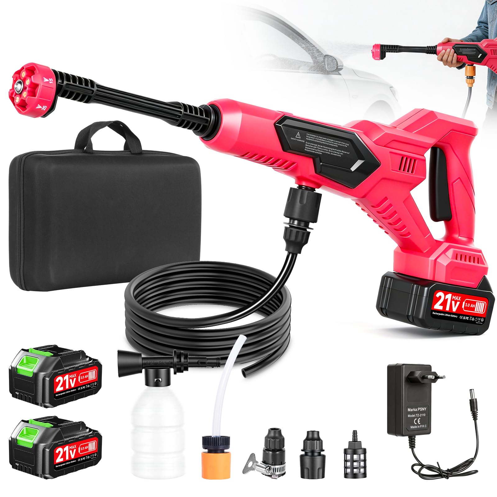 Lightasea Cordless Pressure Washer,21V Handheld Pressure Washer Kit,120 Bar/ 1700PSI Portable Power Washer,6-in-1 Adjustable Nozzle,Portable Jet Wash,5m Hose,2 Battery,for Patio,Car,Cleaning Floors