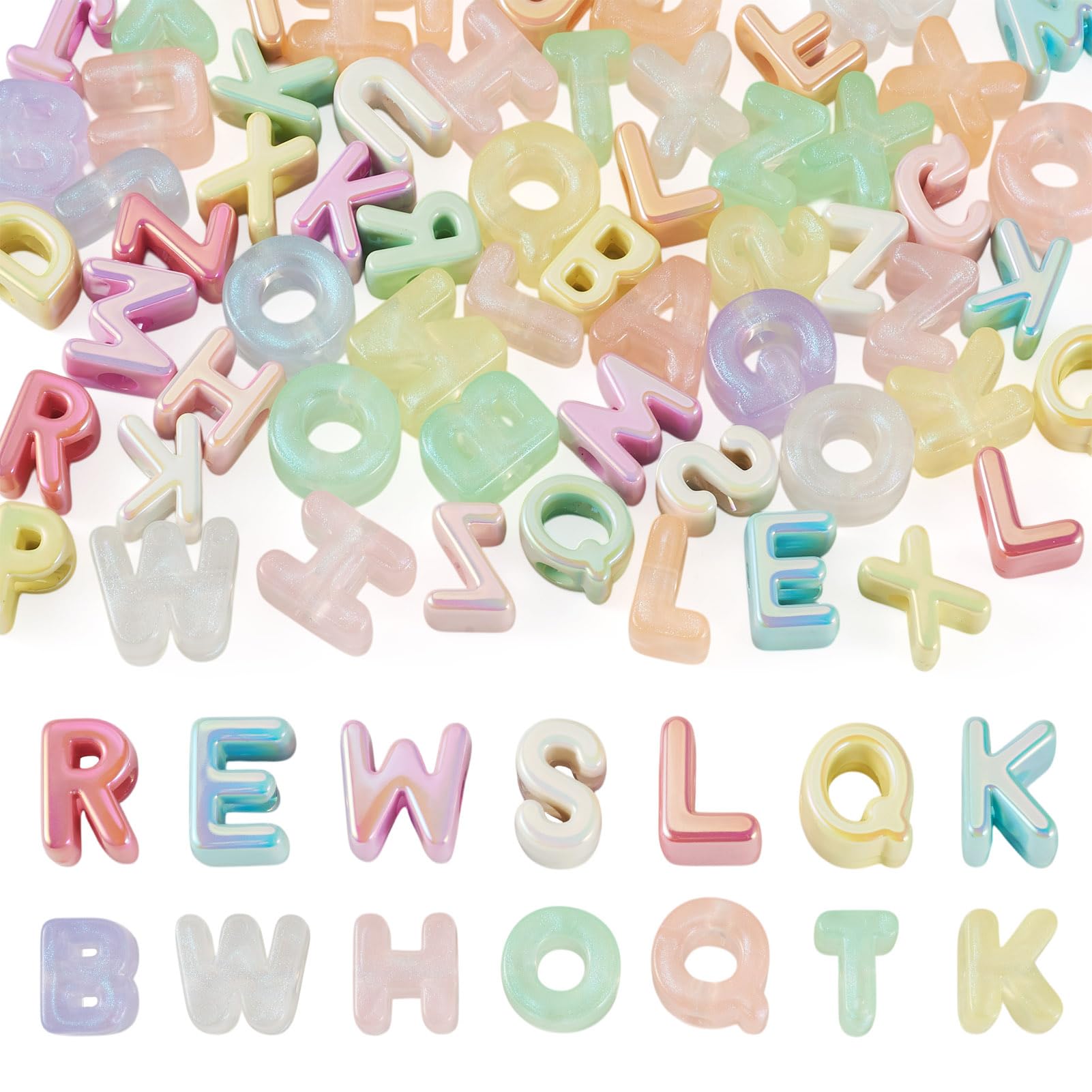Cheriswelry 60Pcs Luminous Letter Acrylic Beads Random Letter European Focal Beads Glow in The Dark Letters Spacer Bead for DIY Beadable Pen Keychains — image 1