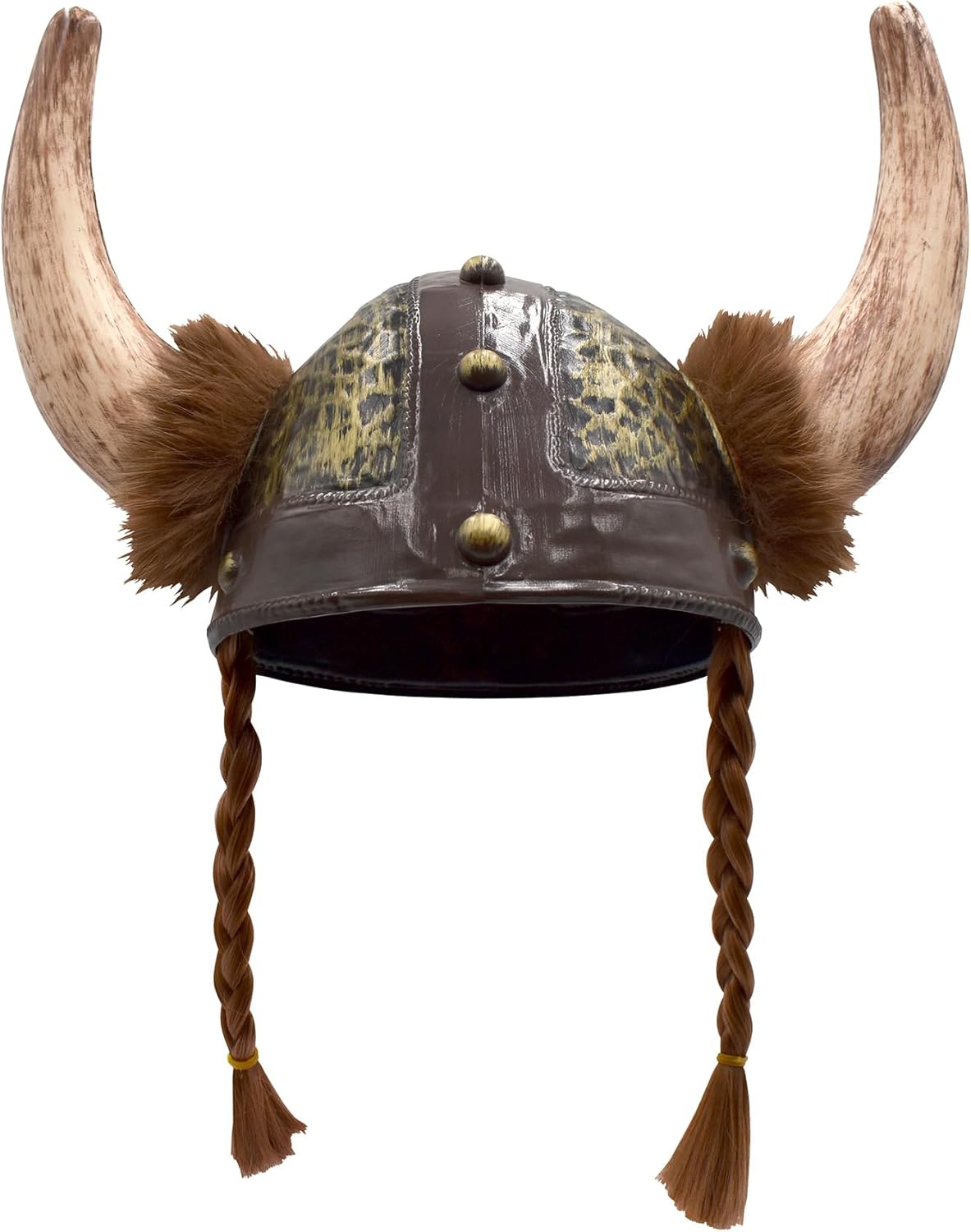 Nicky Bigs Novelties Morph Viking Helmet with Horns and Hair Braids for Adult Plastic Norse Barbarian Warrior Hat Brown Gold Medieval Vikings Costume Accessory Halloween Hats 6 Configurations