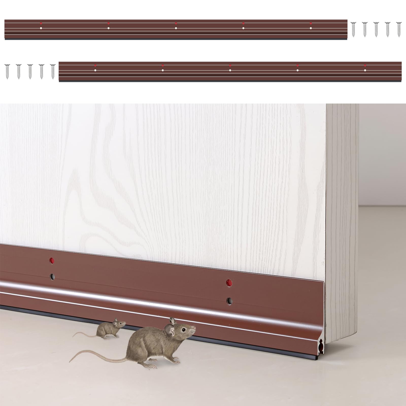 Monlech 2 Pack 36 Inch Aluminum Door Sweep Mouse Stopper Mice Seal Strip, Soundproof Dustproof Insect Blocker Gap Filler for Keep Rodents Pests Out, Easy to Install (Brown, LQ42 60mm Height)