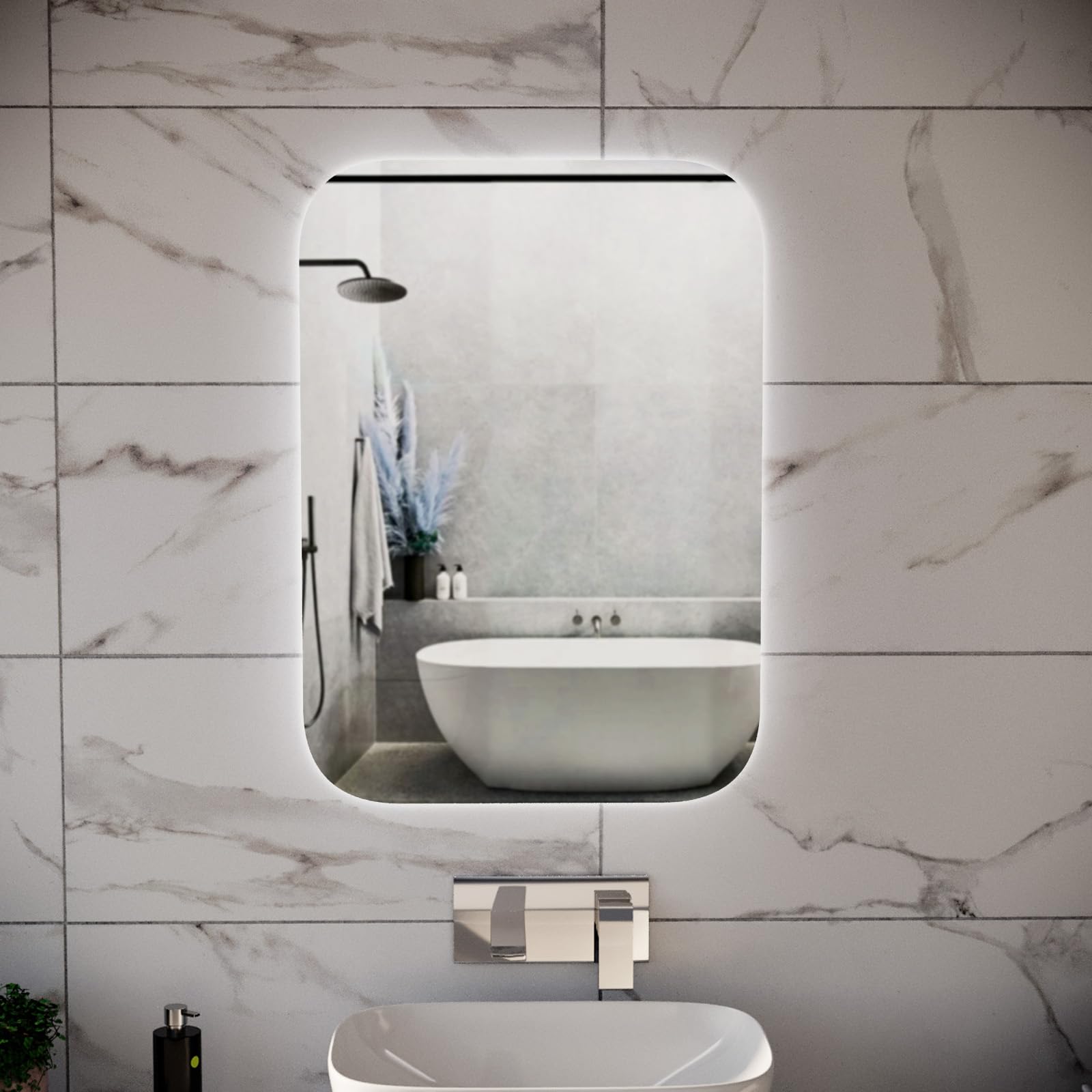 Nes Home Bathroom LED Mirror With Battery Powered Button Switch 500 x 700mm