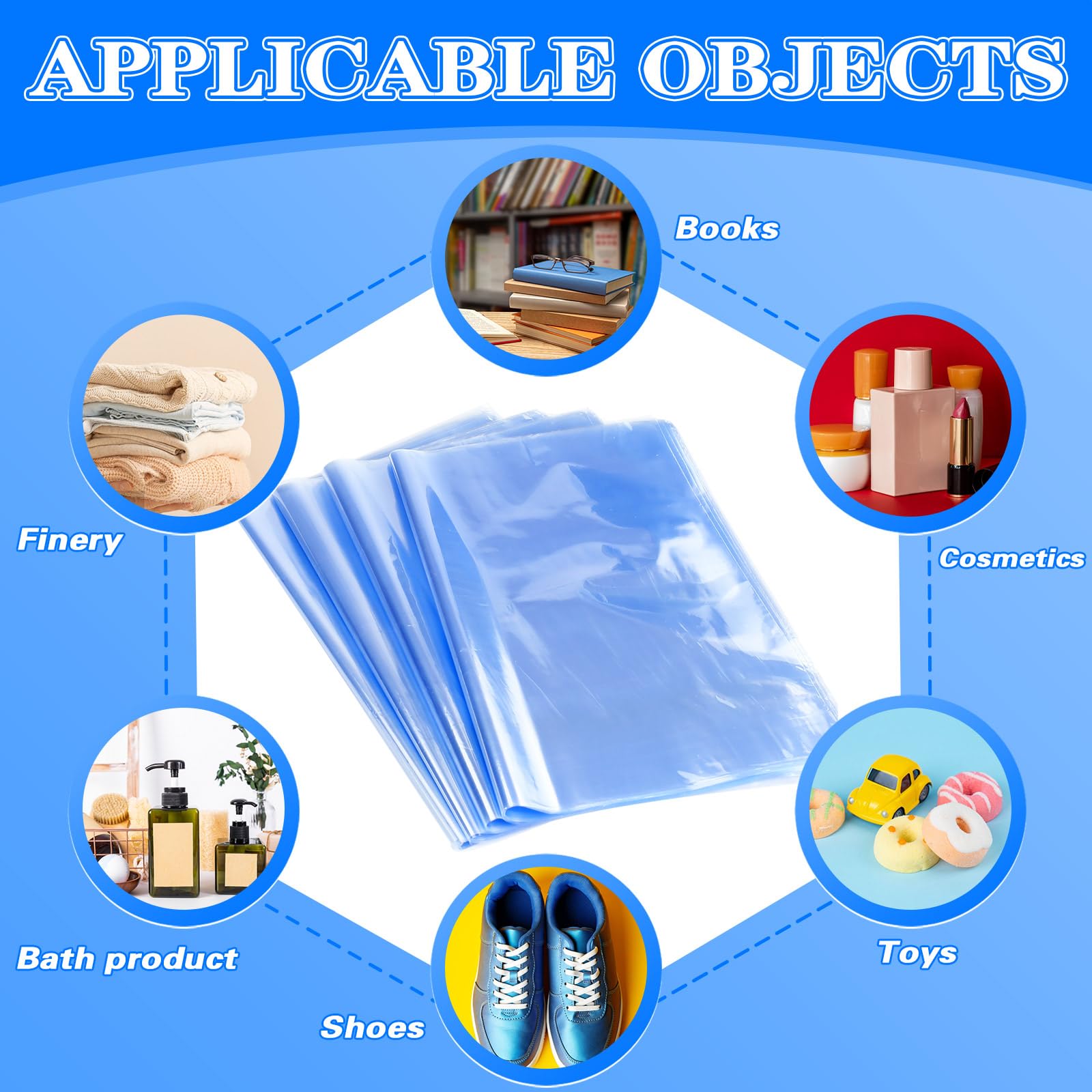 Lot de 100 sacs thermorétractables transparents 24,9 x 15 cm pour emballage, expédition, stockage
