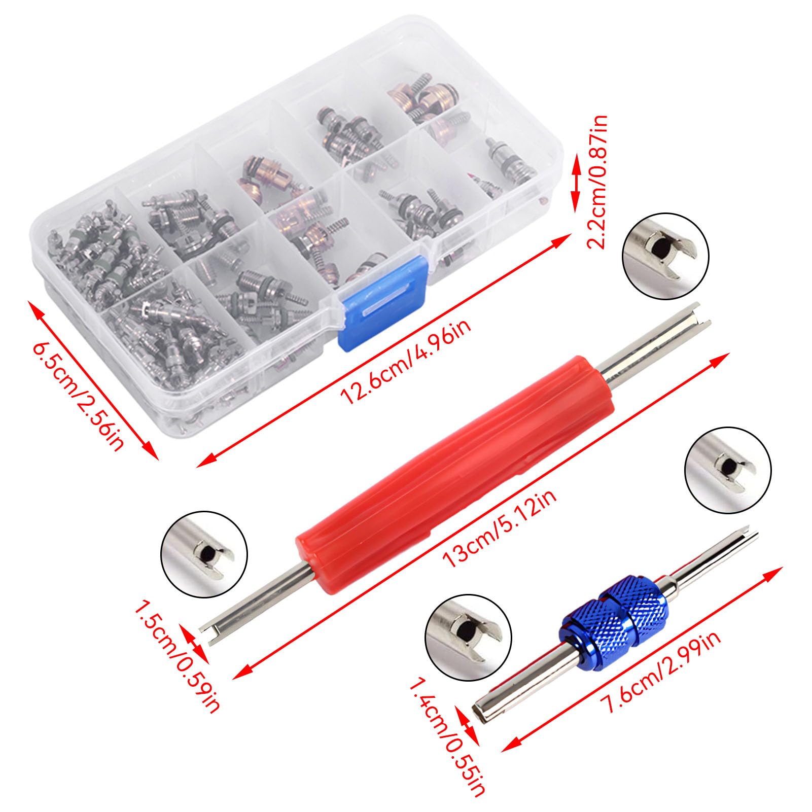 102PCS A/C Valvola Core R12 R134a Automotive Aria Condizionata Valvola Pneumatica Refrigerazione Steli Rimozione Strumento Kit Assortimento